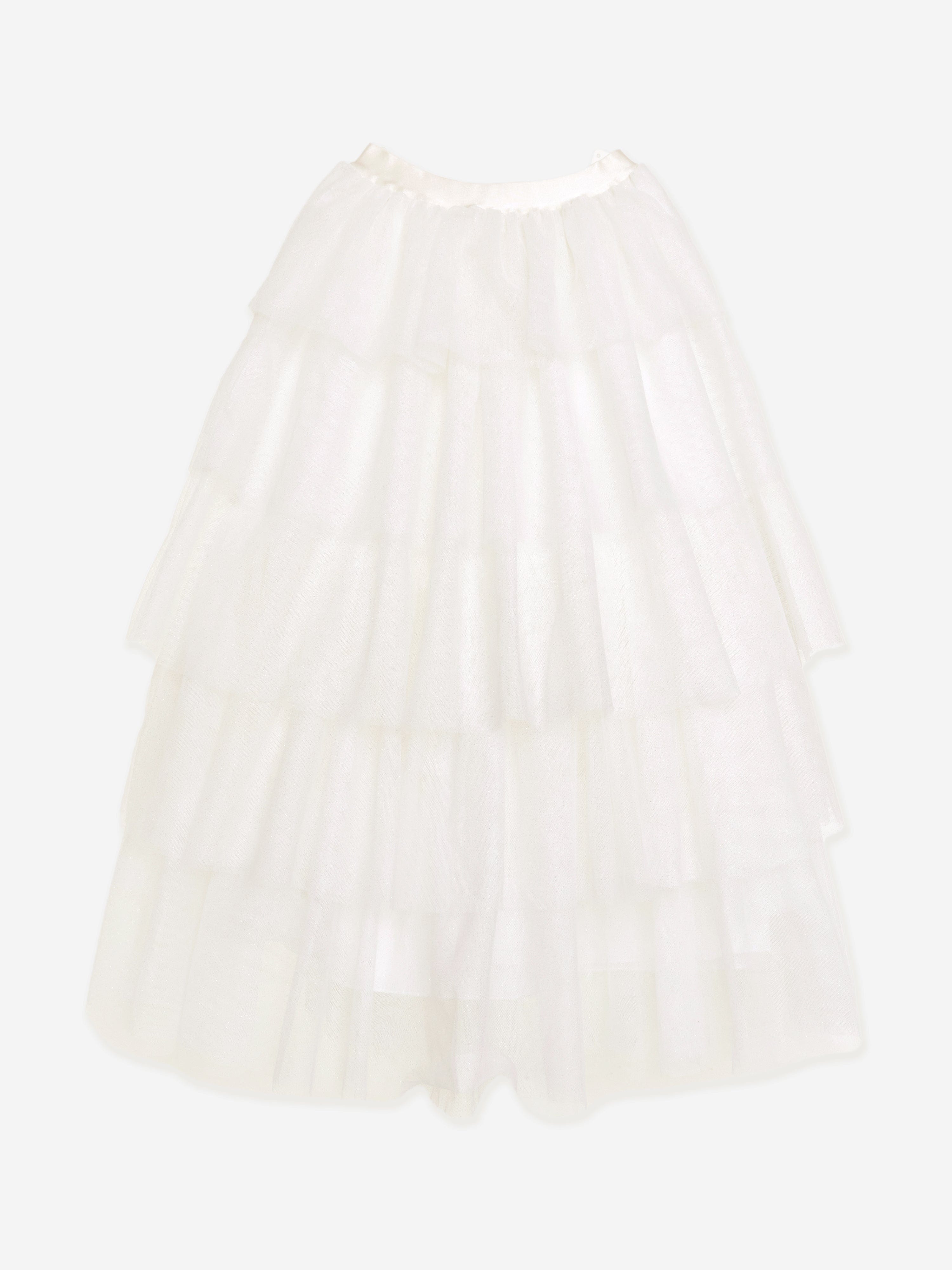 Girls Glitter Tulle Maxi Skirt in Ivory