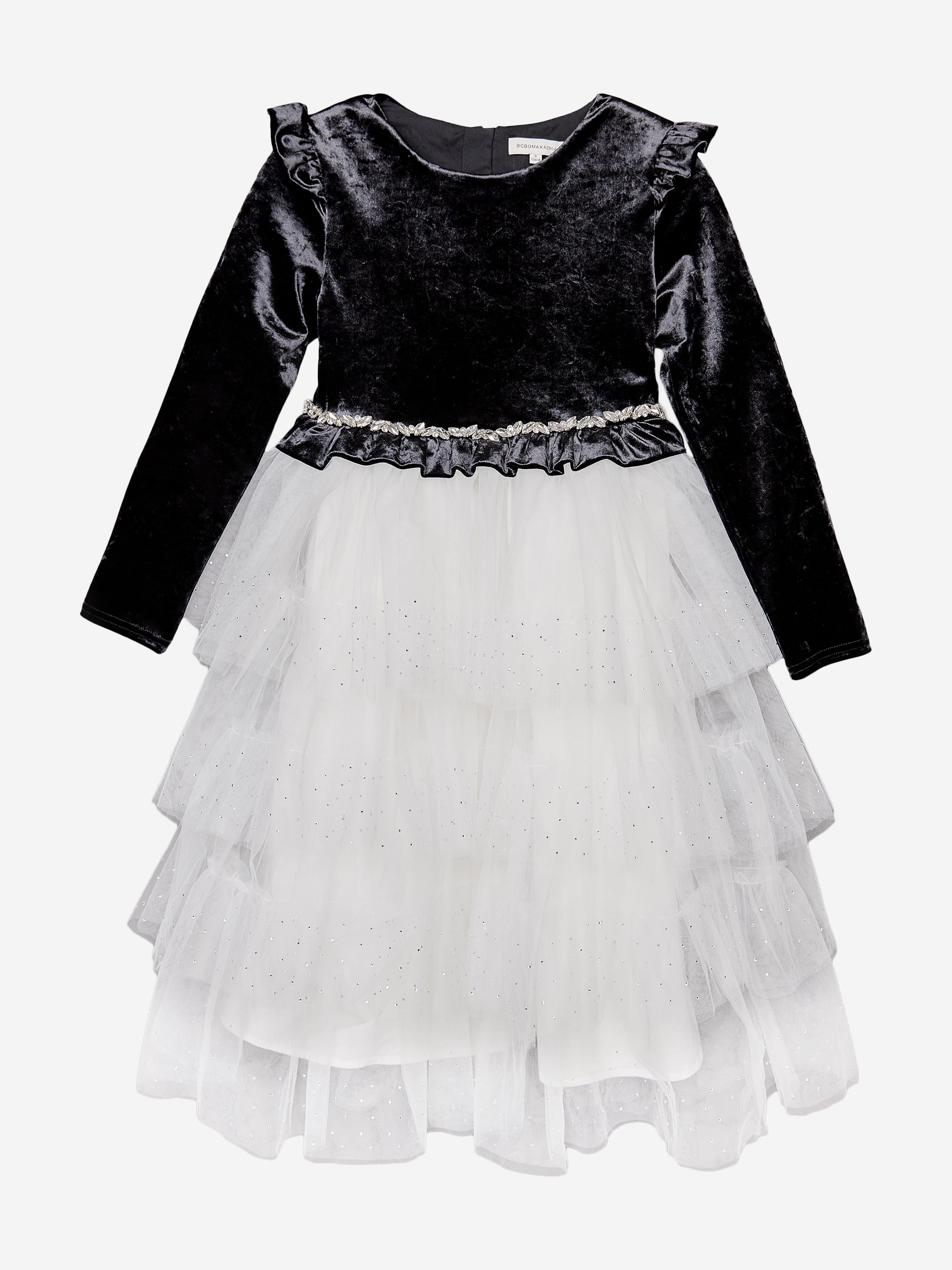 BCBGMAXAZRIA Girls Velvet Tulle Dress in Black