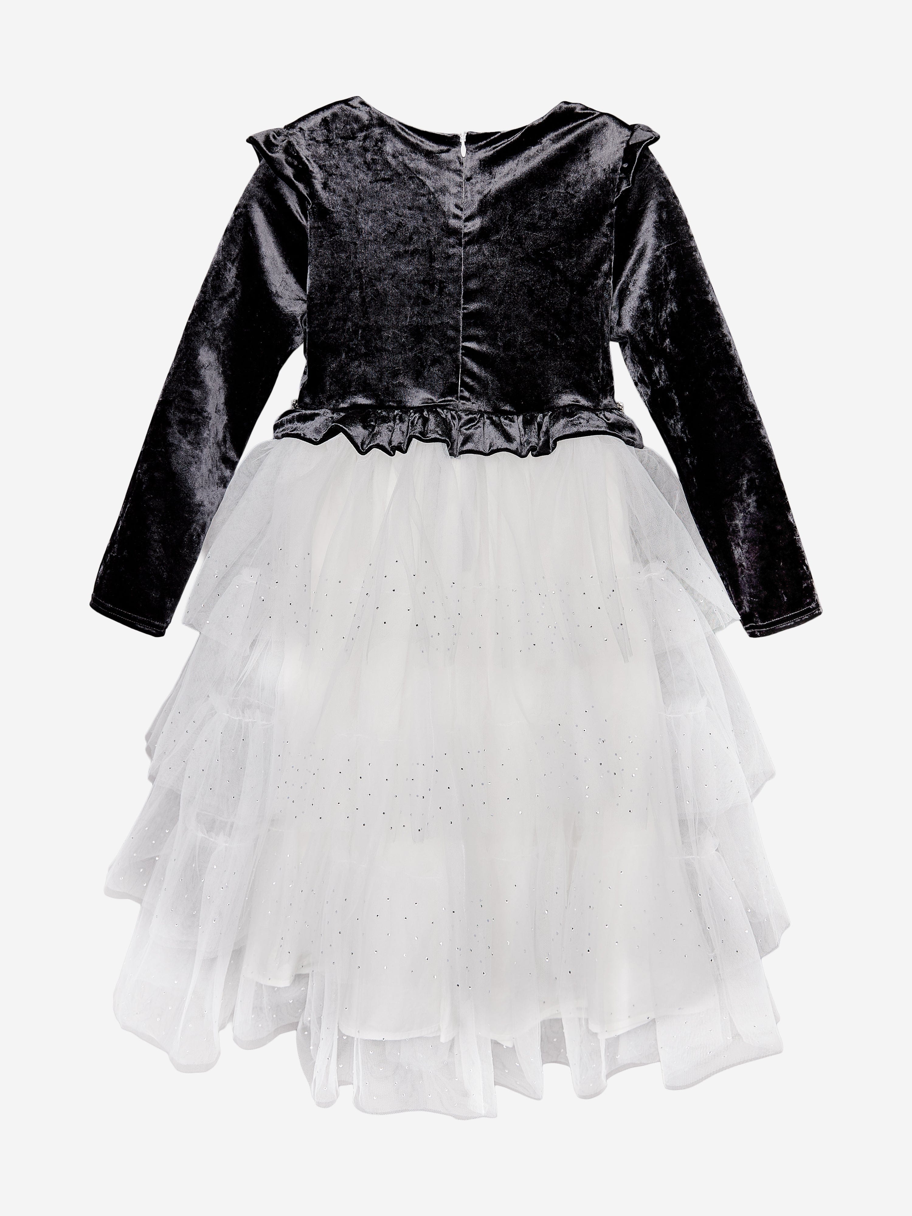 BCBGMAXAZRIA Girls Velvet Tulle Dress in Black