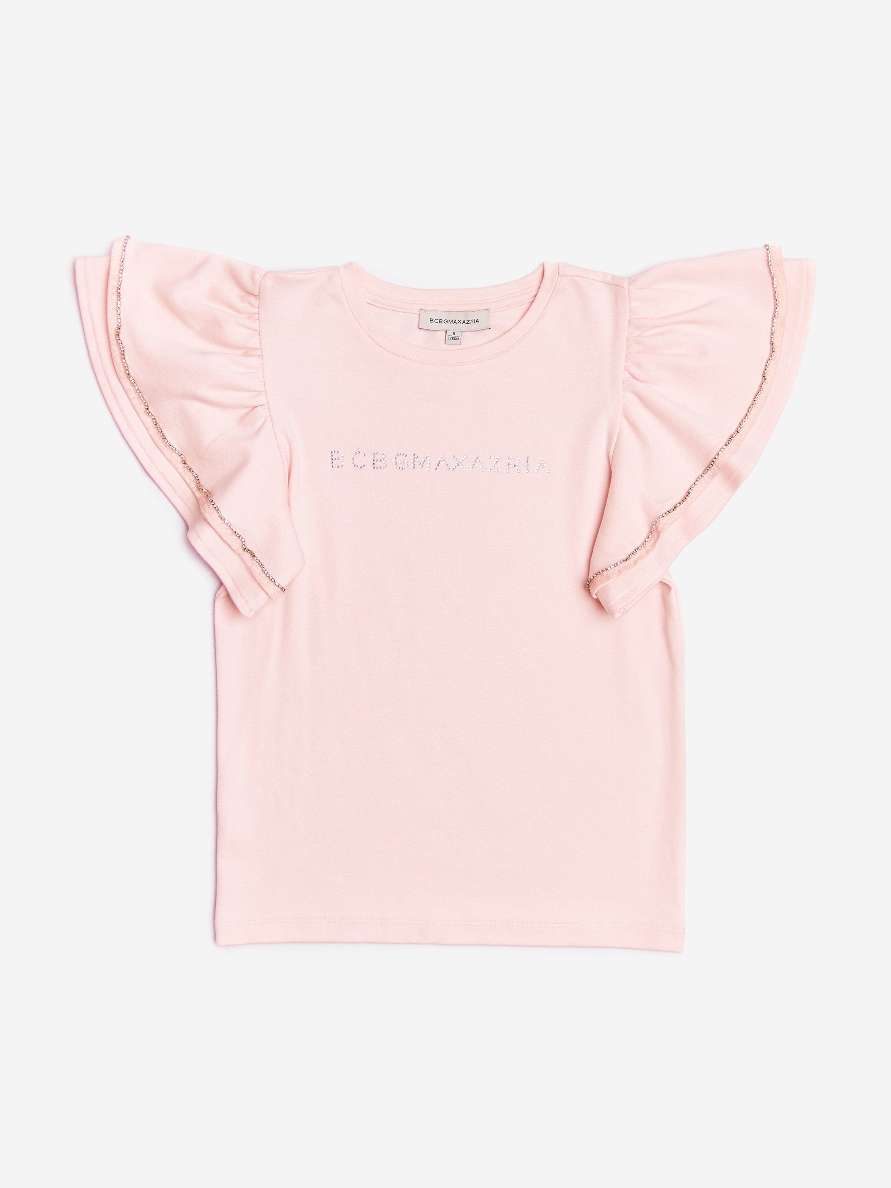 BCBGMAXAZRIA Girls Ruffle Sleeve T-Shirt in Pink