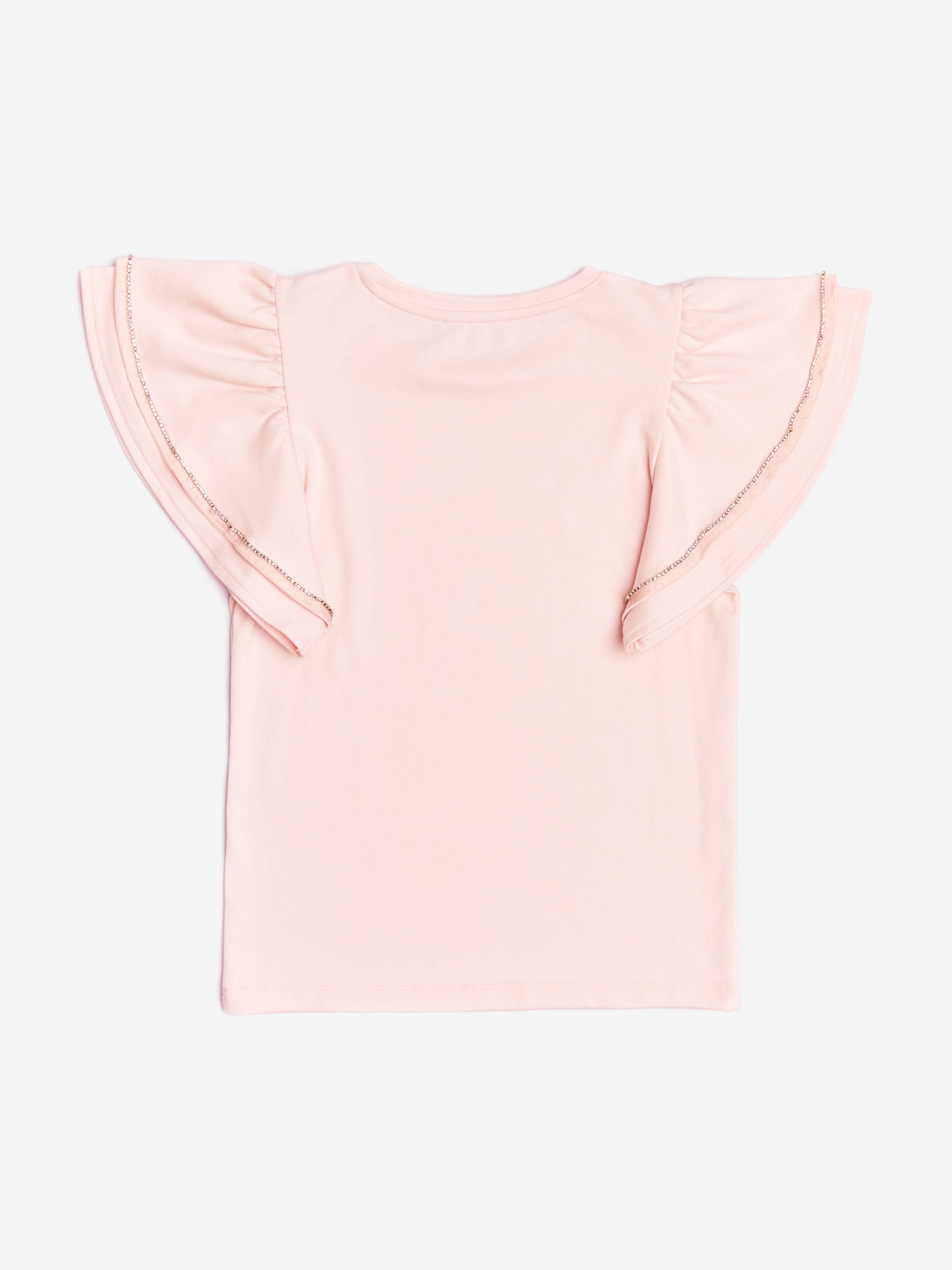 BCBGMAXAZRIA Girls Ruffle Sleeve T-Shirt in Pink