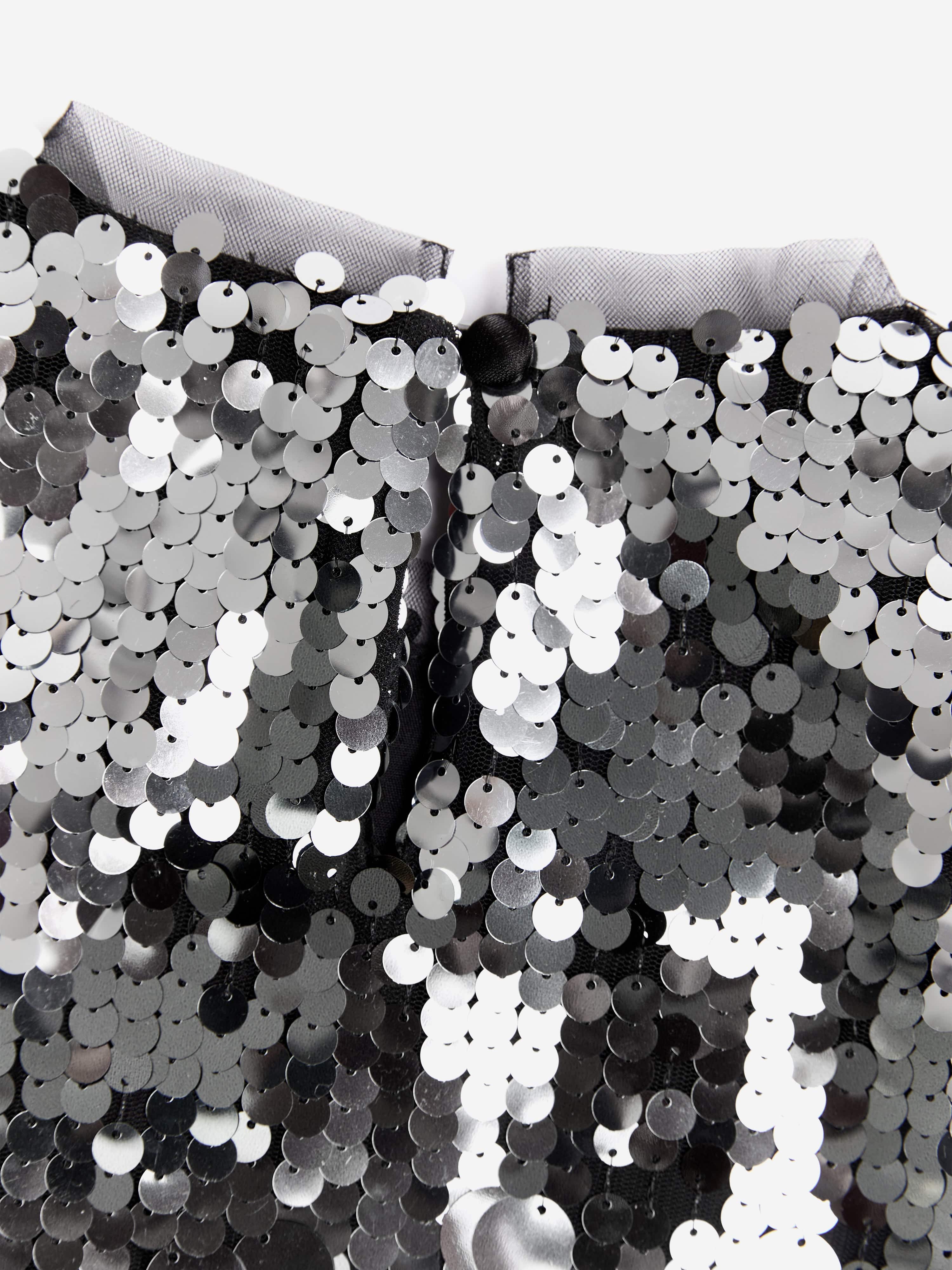 BCBGMAXAZRIA Girls Sequin Puff Sleeve Crop Top in Silver