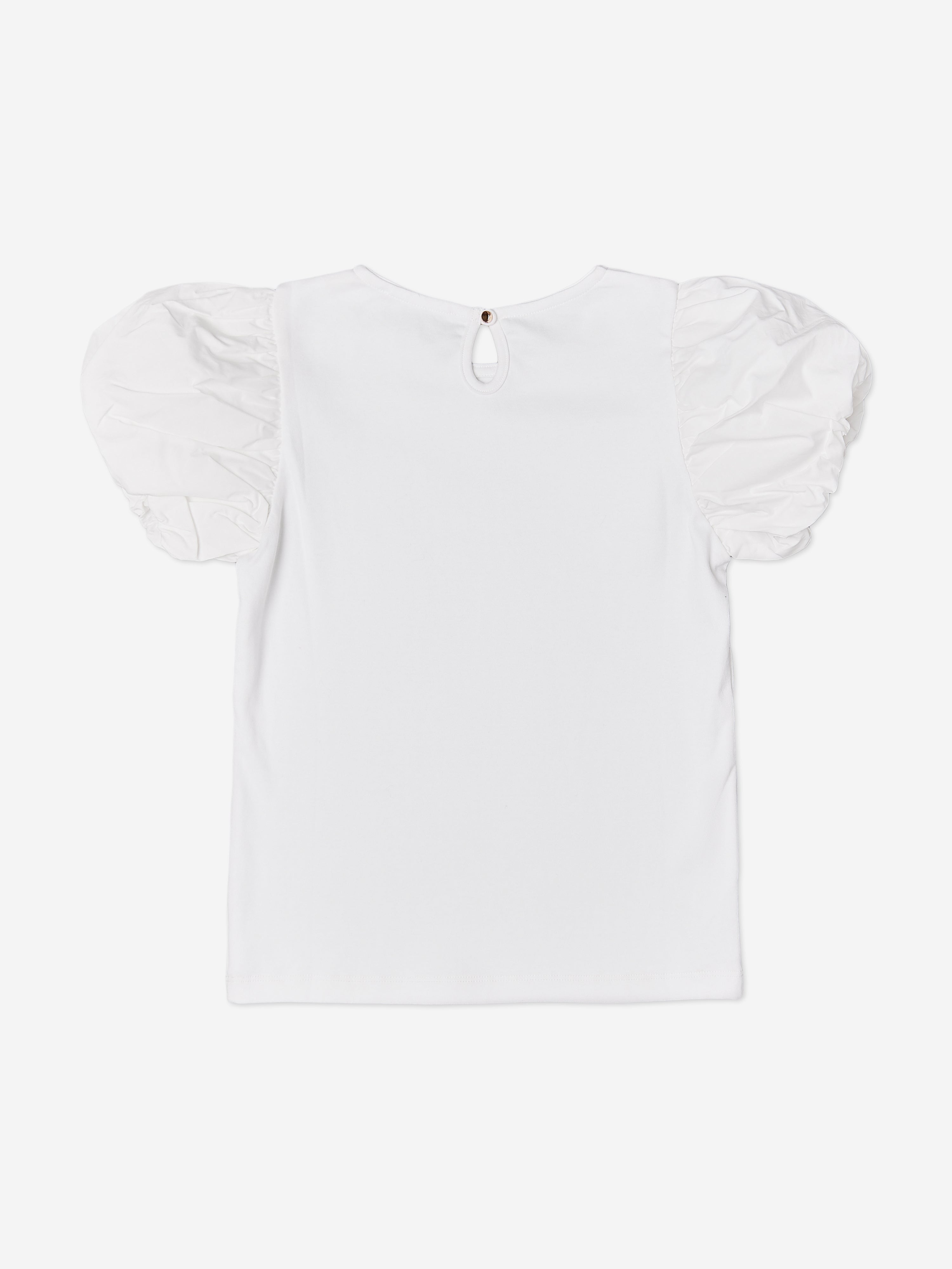 BCBGMAXAZRIA Girls Diamante Logo Puff Sleeve Top in White