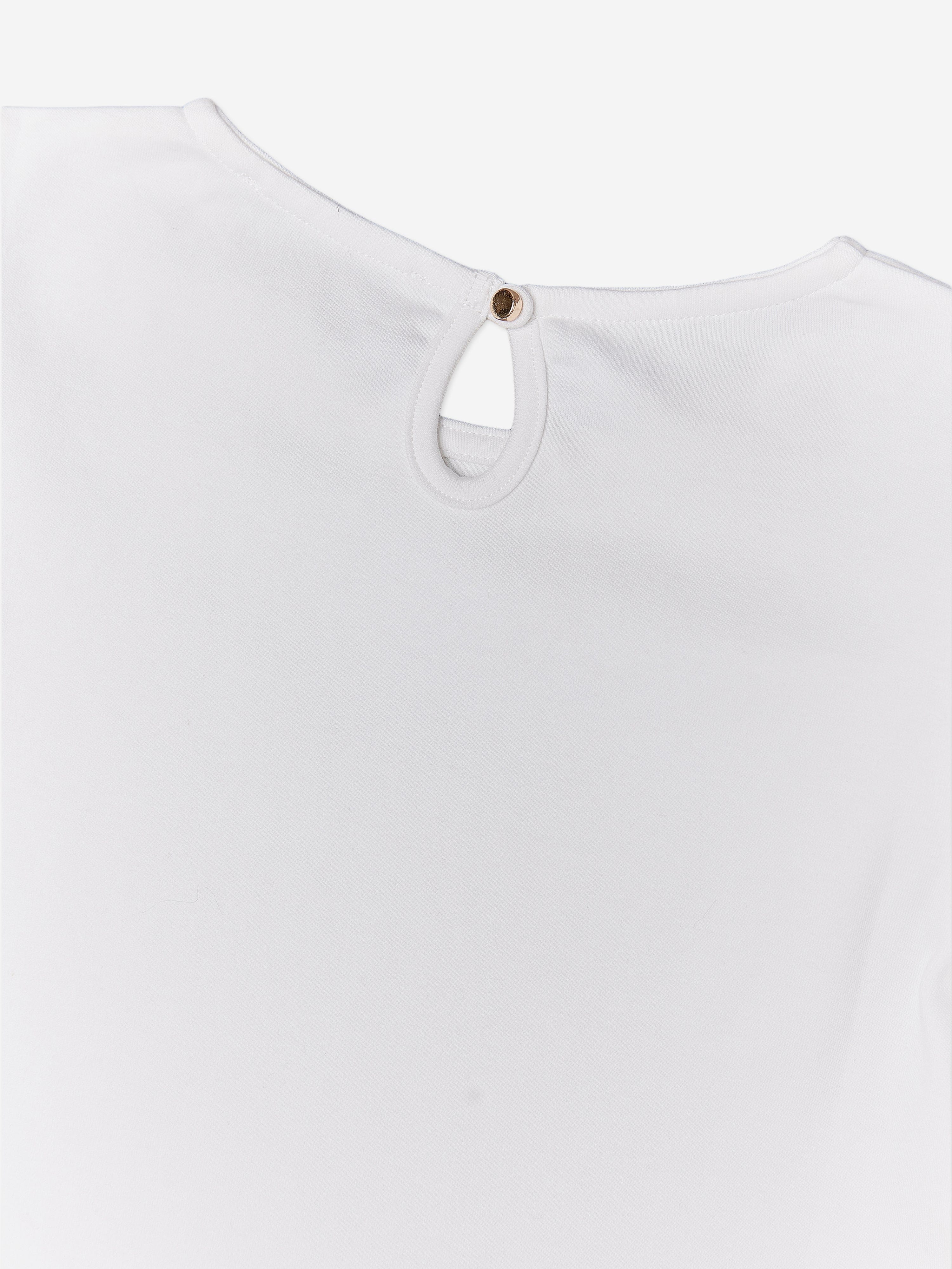 BCBGMAXAZRIA Girls Diamante Logo Puff Sleeve Top in White