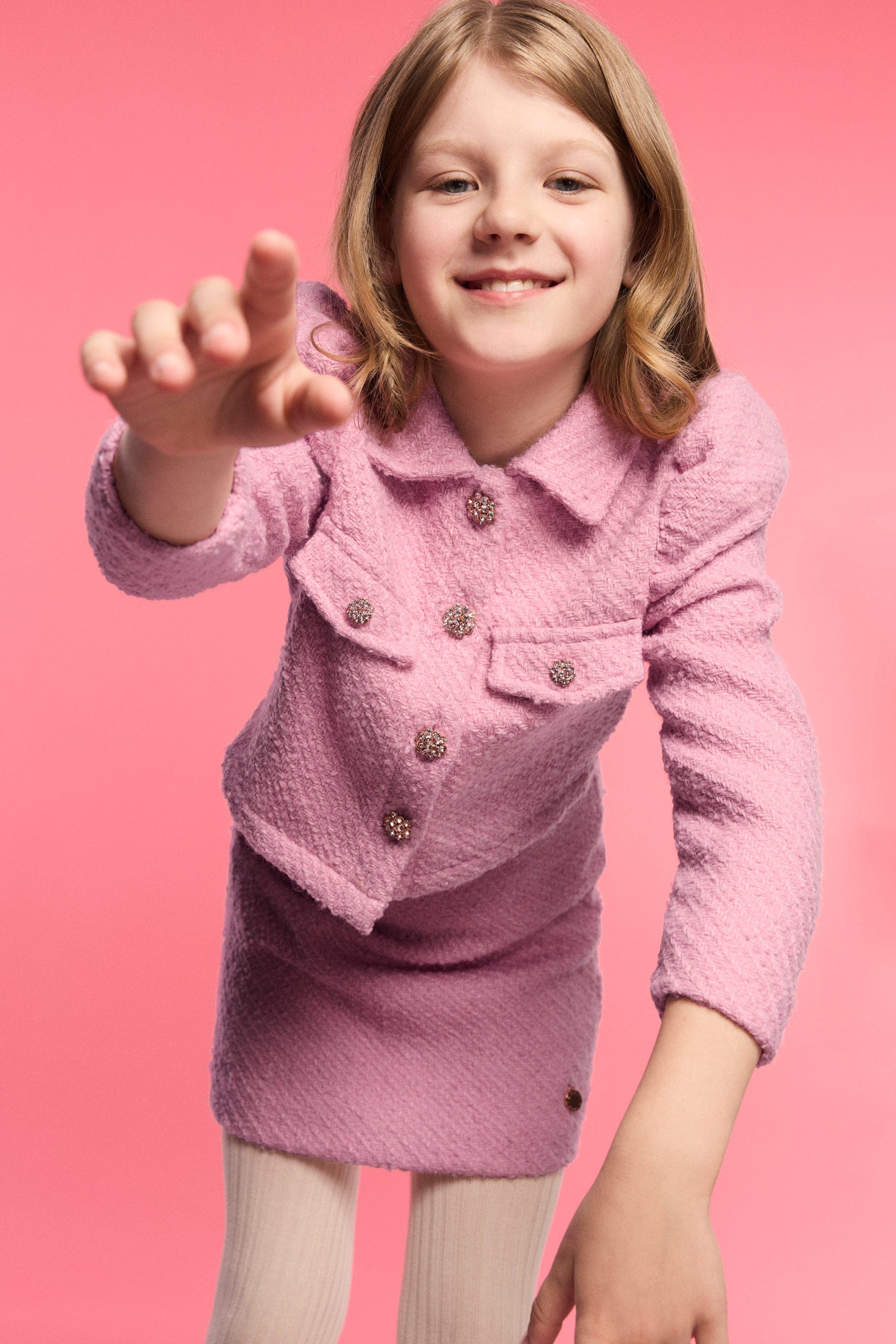 Girls Tweed Pencil Skirt in Pink