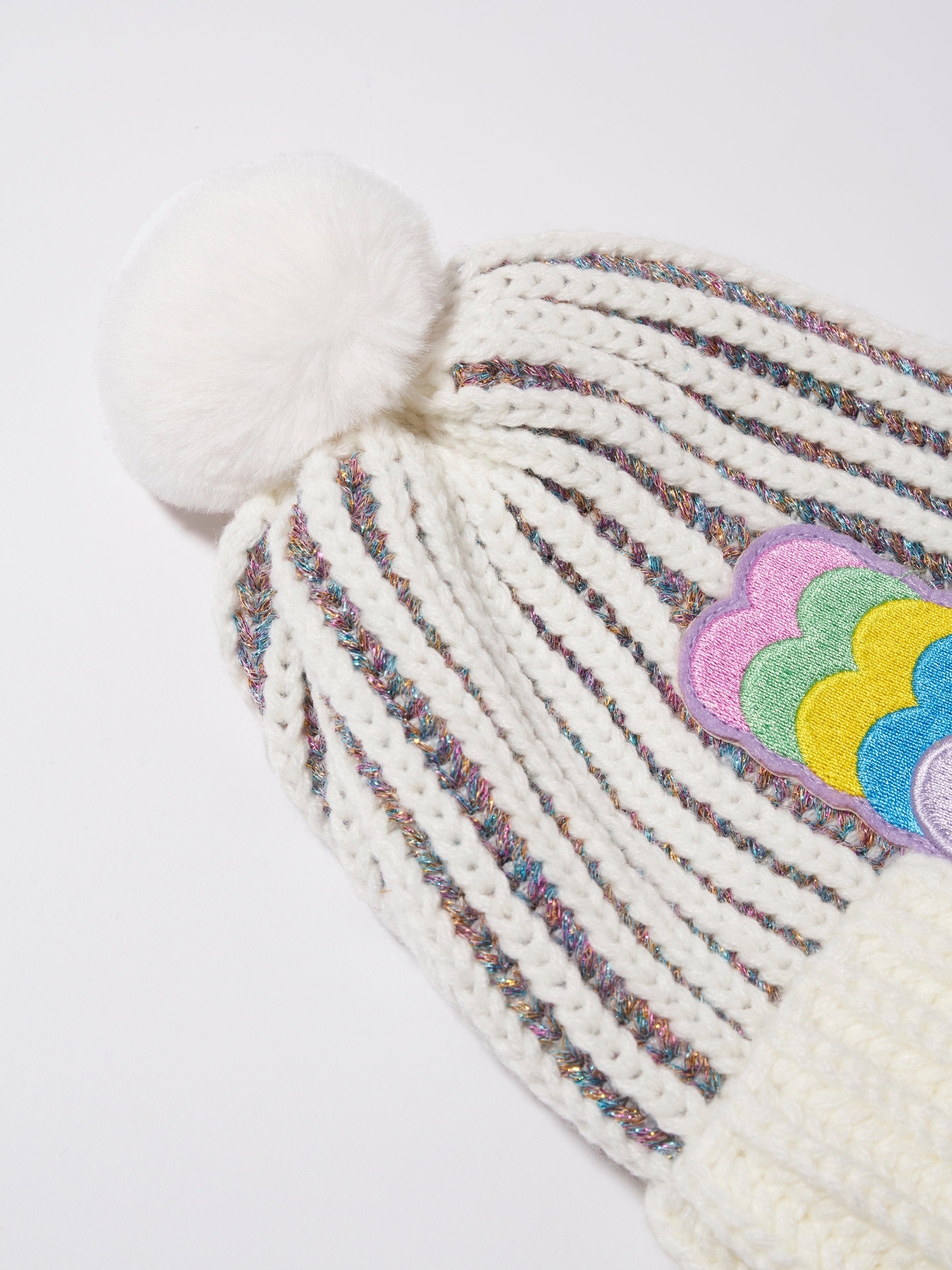 Billieblush Girls Hearts Bobble Hat in Ivory