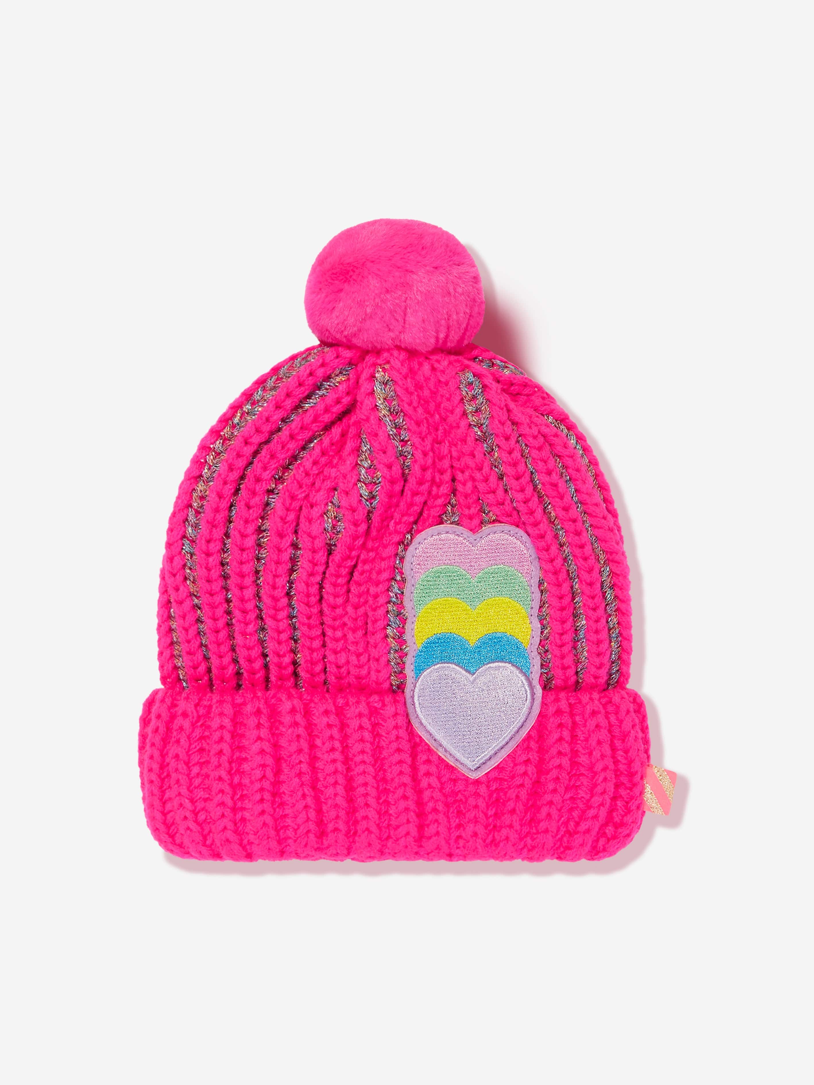 Billieblush Girls Hearts Bobble Hat in Pink