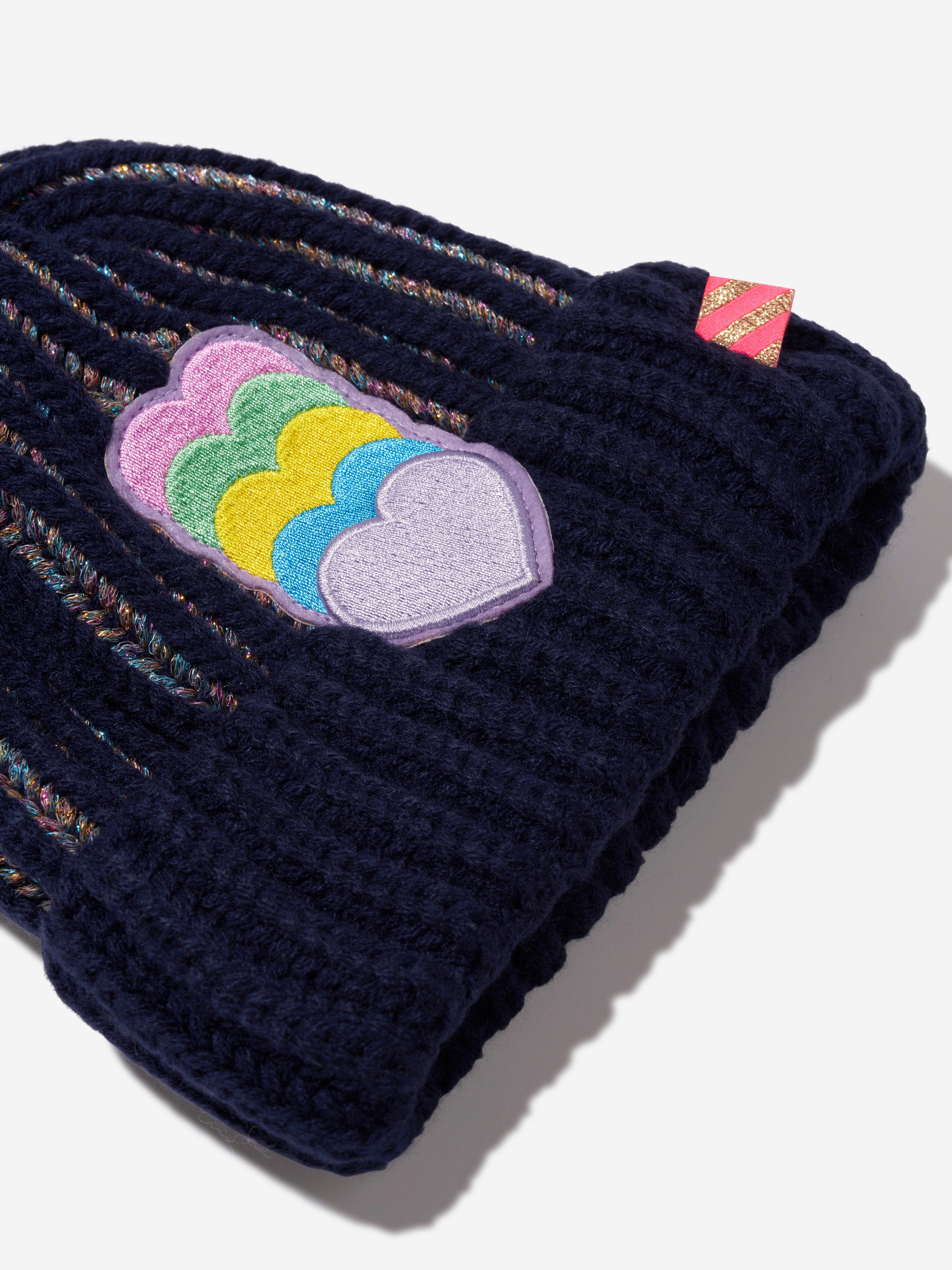 Billieblush Girls Hearts Bobble Hat in Navy