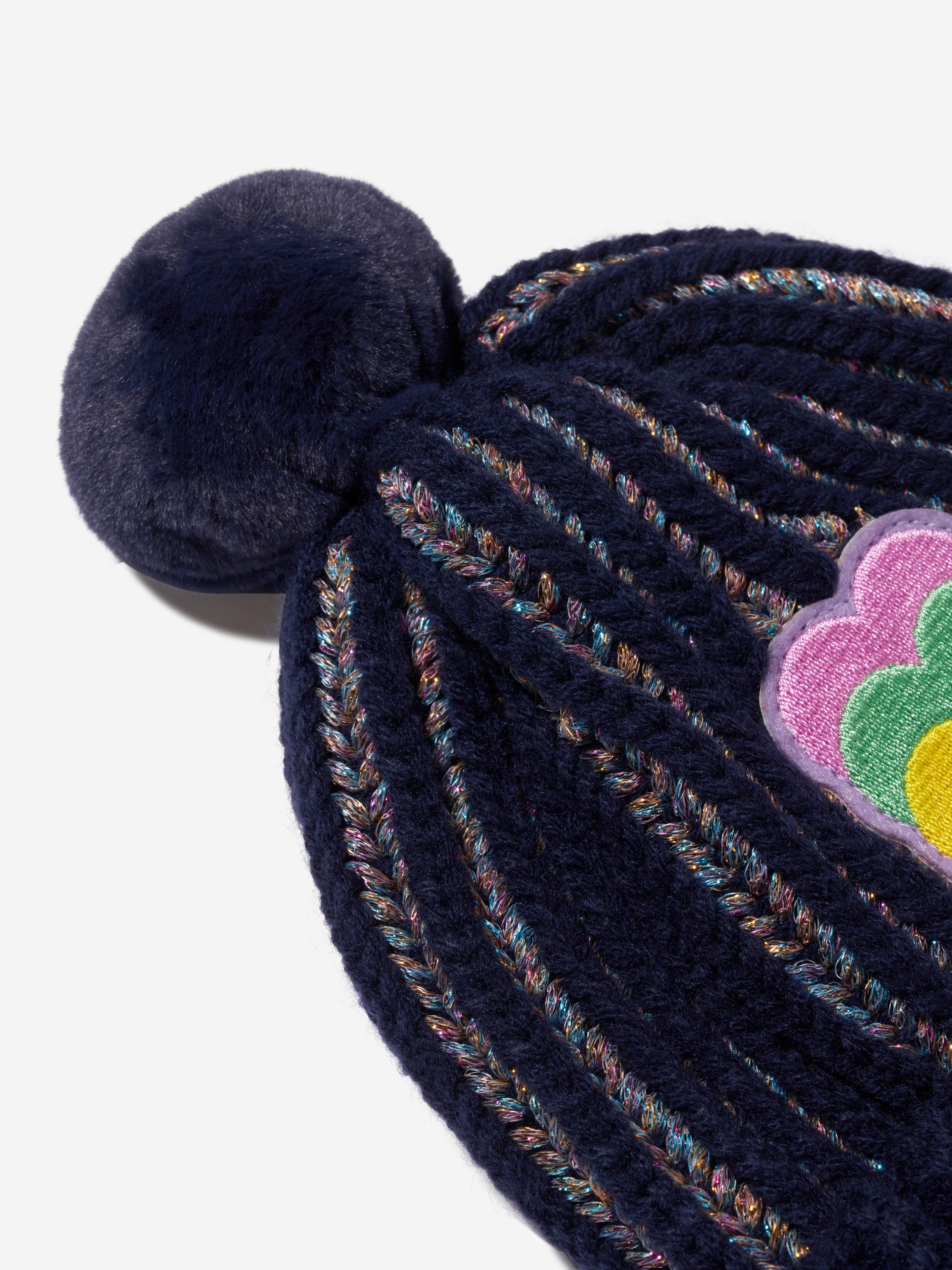 Billieblush Girls Hearts Bobble Hat in Navy