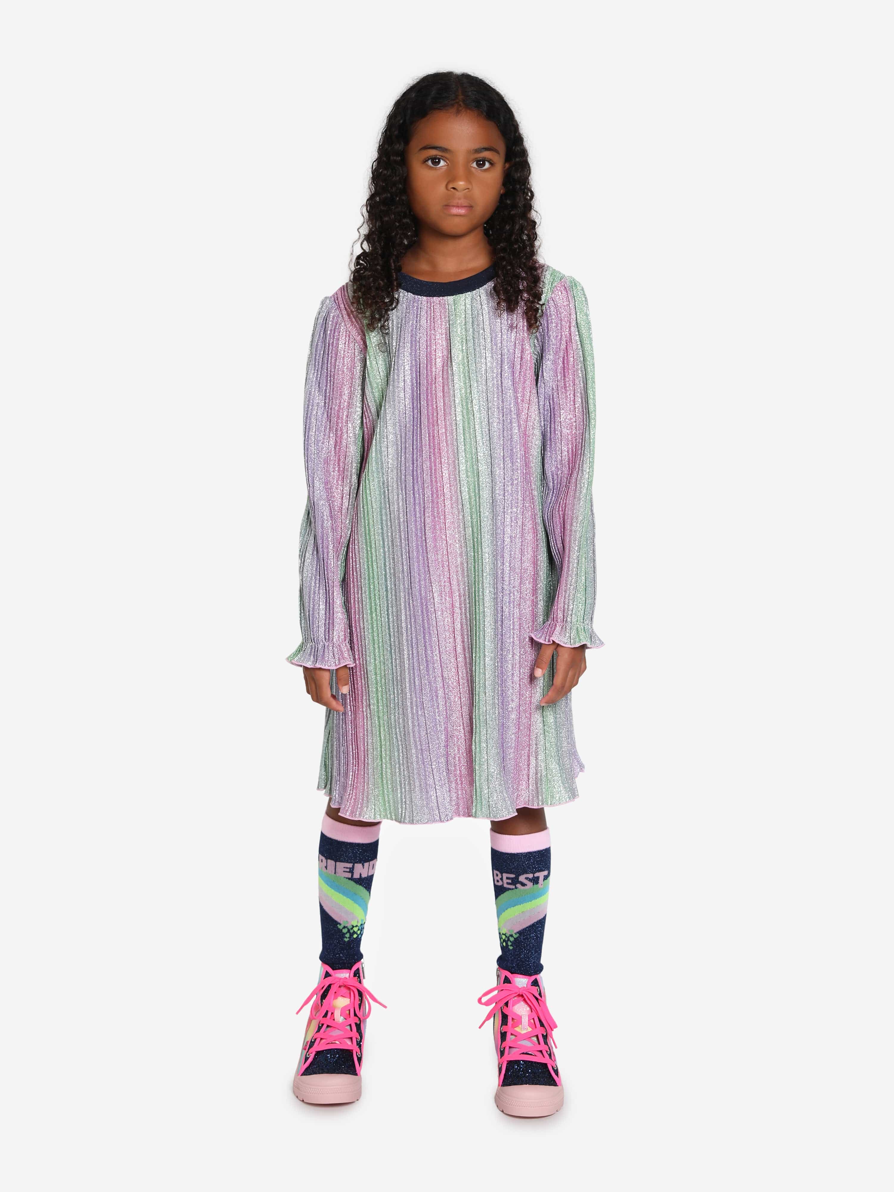 Billieblush Girls Metallic Pleated Dress in Multicolour