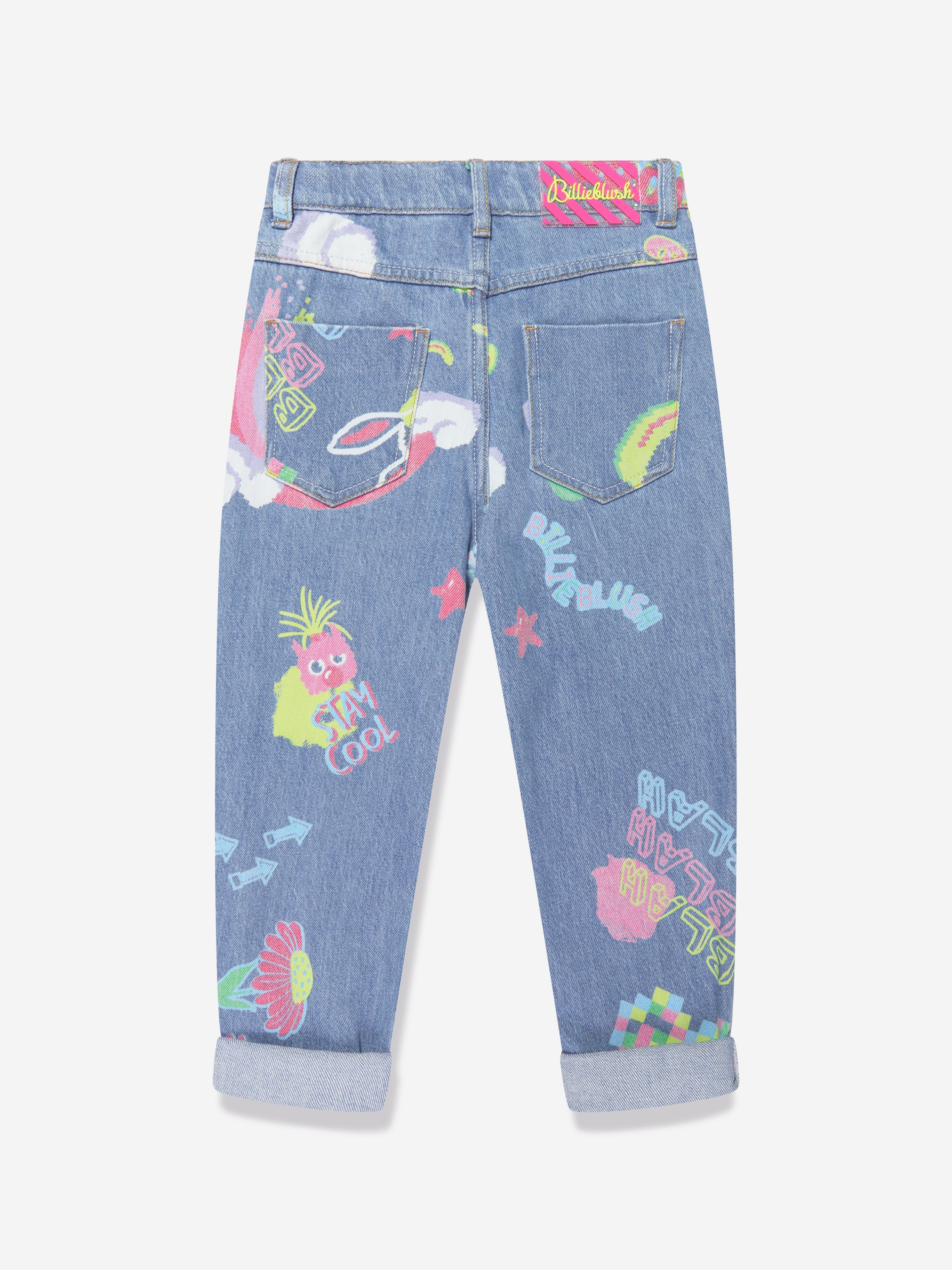 Billieblush Girls Illustrated Mom Fit Jeans in Blue