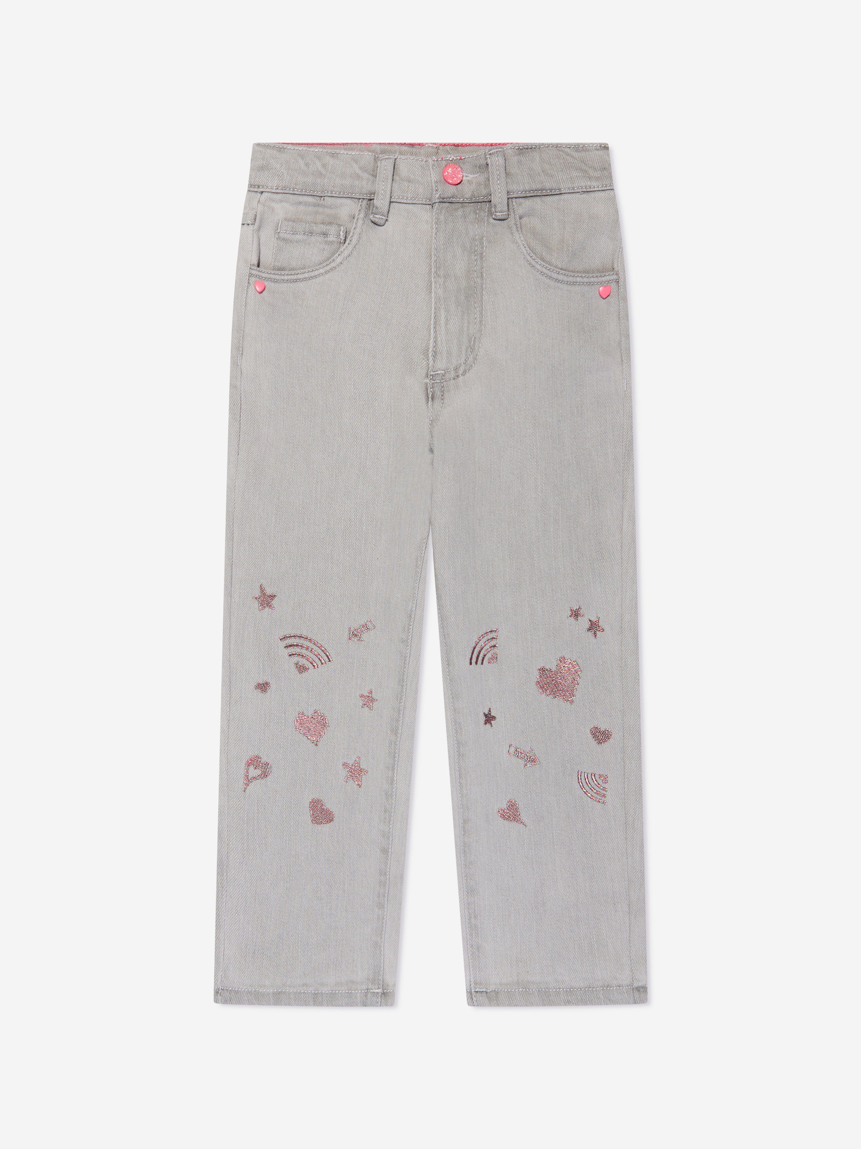 Billieblush Girls Embroidered Mom Fit Jeans in Grey