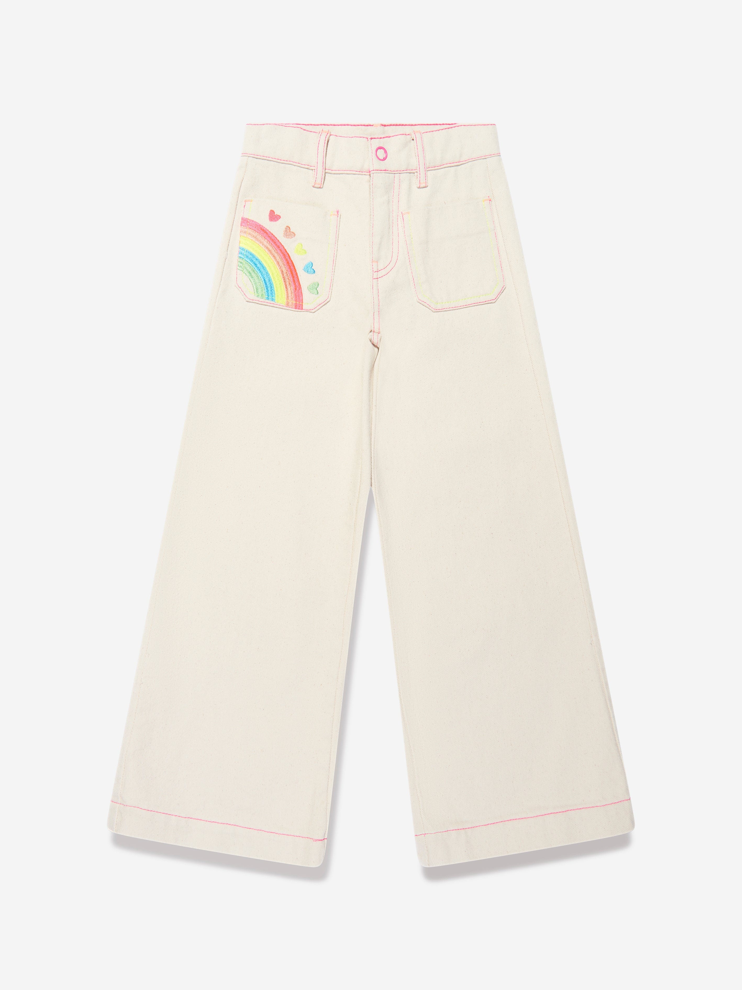 Billieblush Girls Flared Denim Trousers in Beige