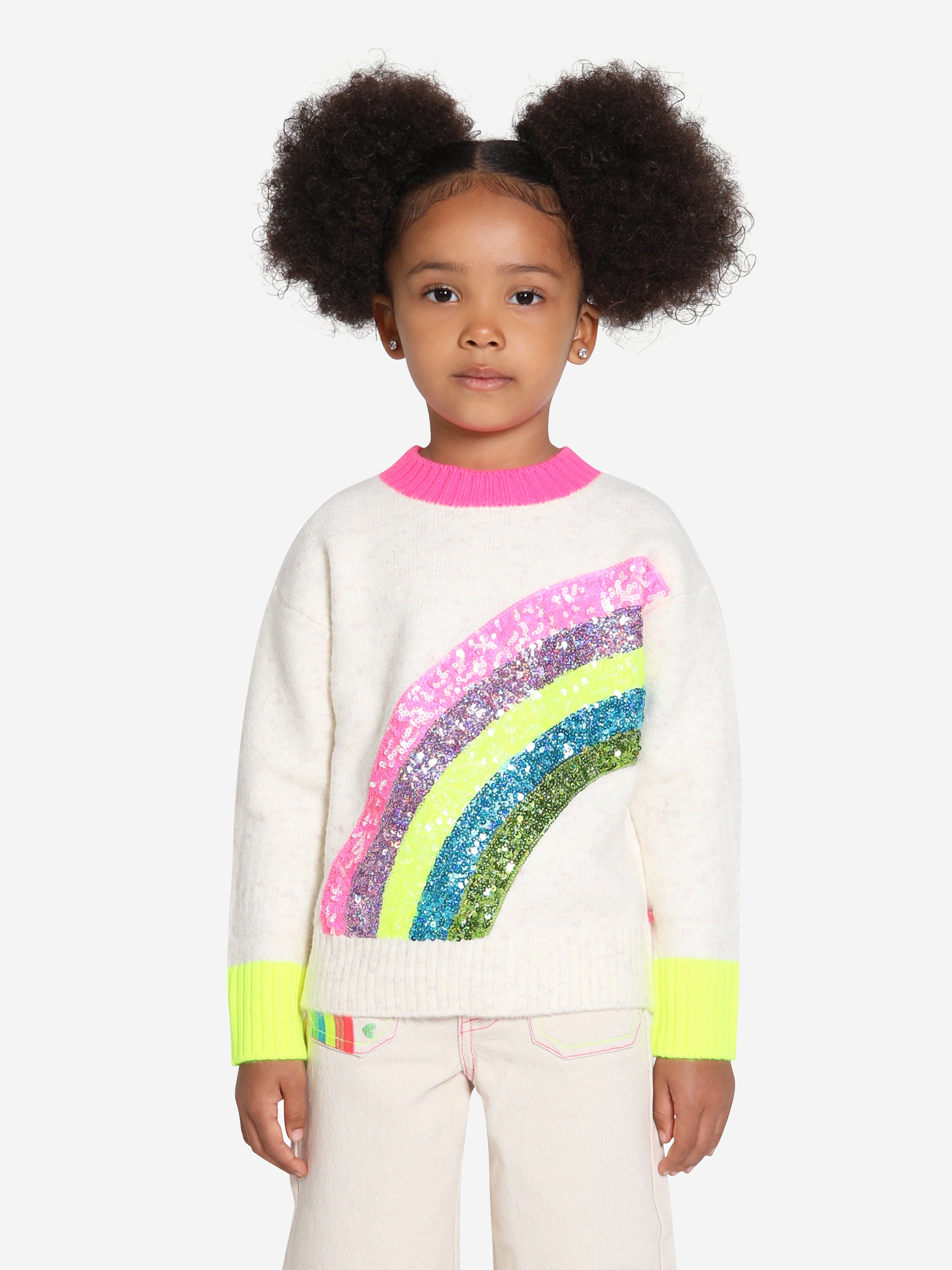 Billieblush Girls Sequin Rainbow Knitted Jumper in Ivory