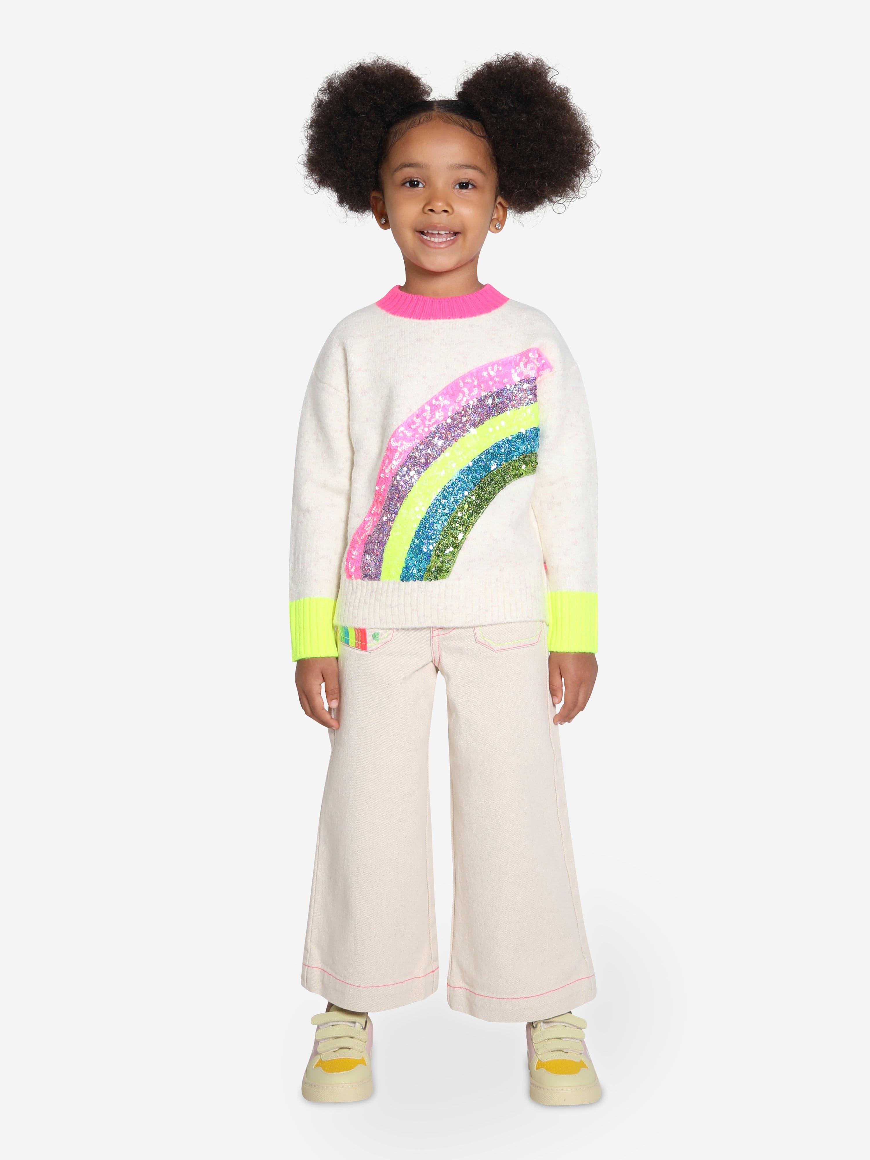 Billieblush Girls Sequin Rainbow Knitted Jumper in Ivory