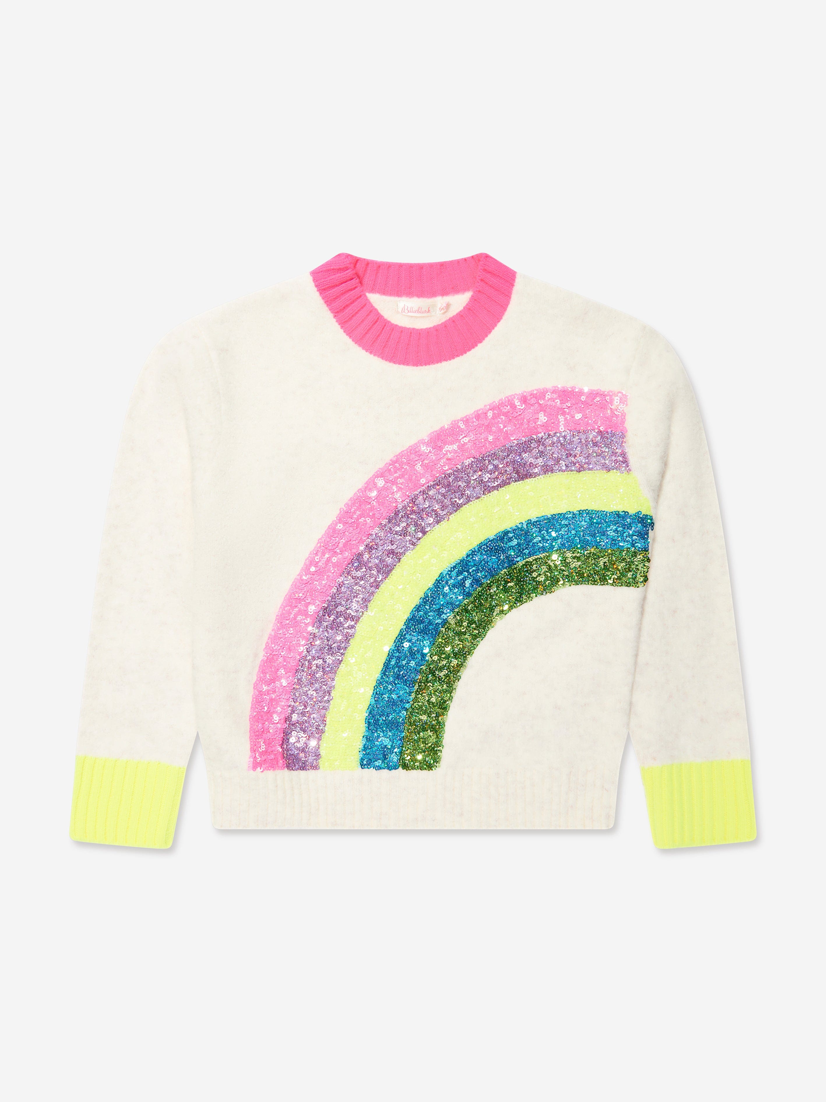 Billieblush Girls Sequin Rainbow Knitted Jumper in Ivory