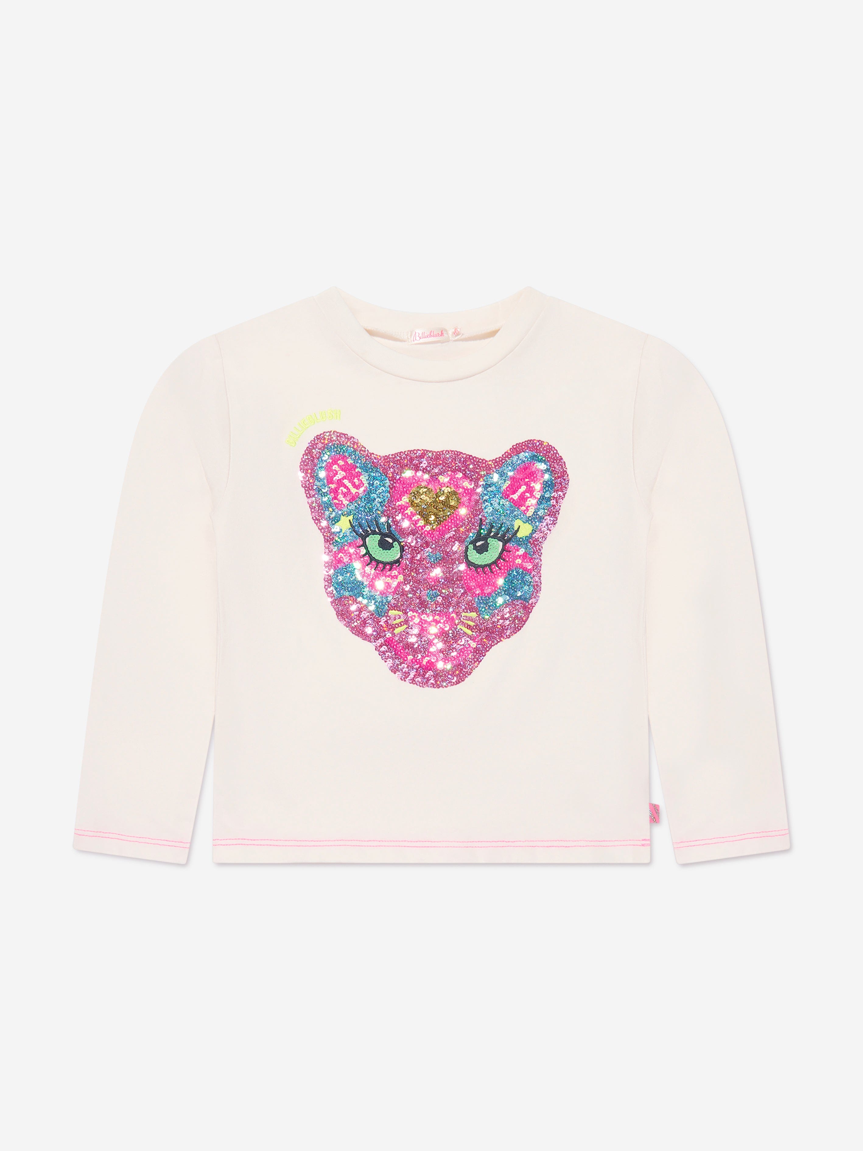 Billieblush Girls Long Sleeve Big Cat T-Shirt in Ivory