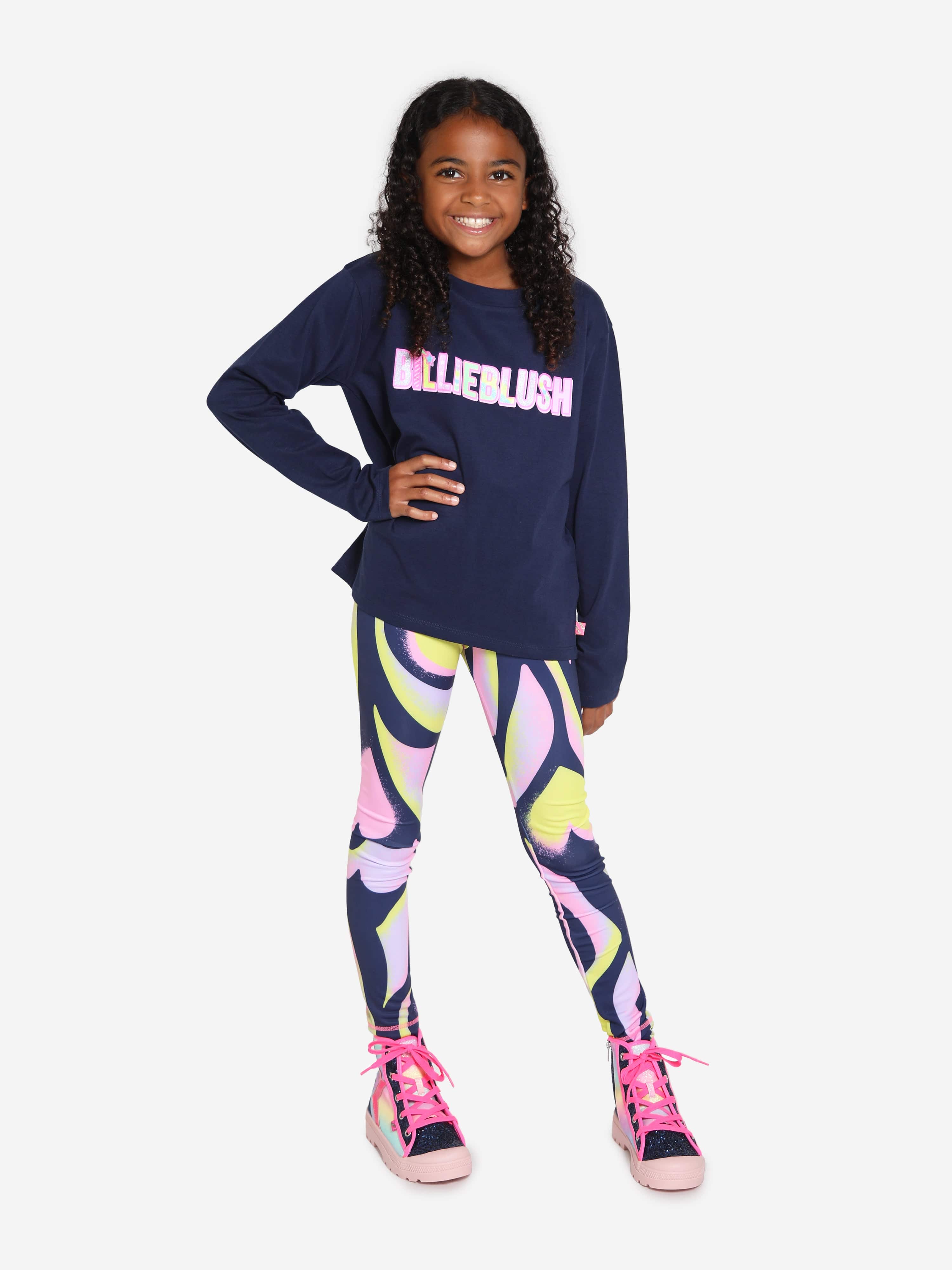 Billieblush Girls Long Sleeve Logo T-Shirt in Navy