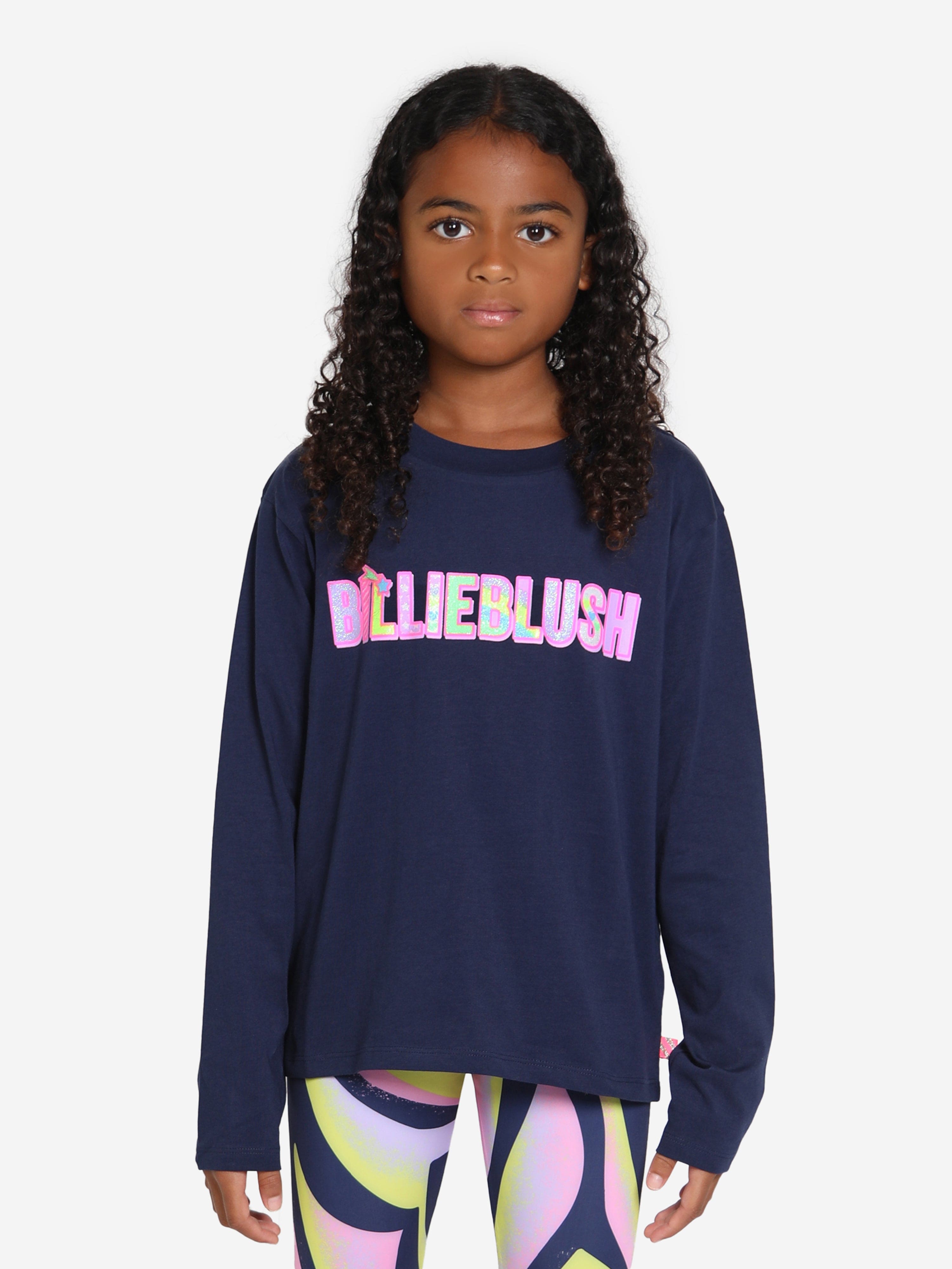 Billieblush Girls Long Sleeve Logo T-Shirt in Navy