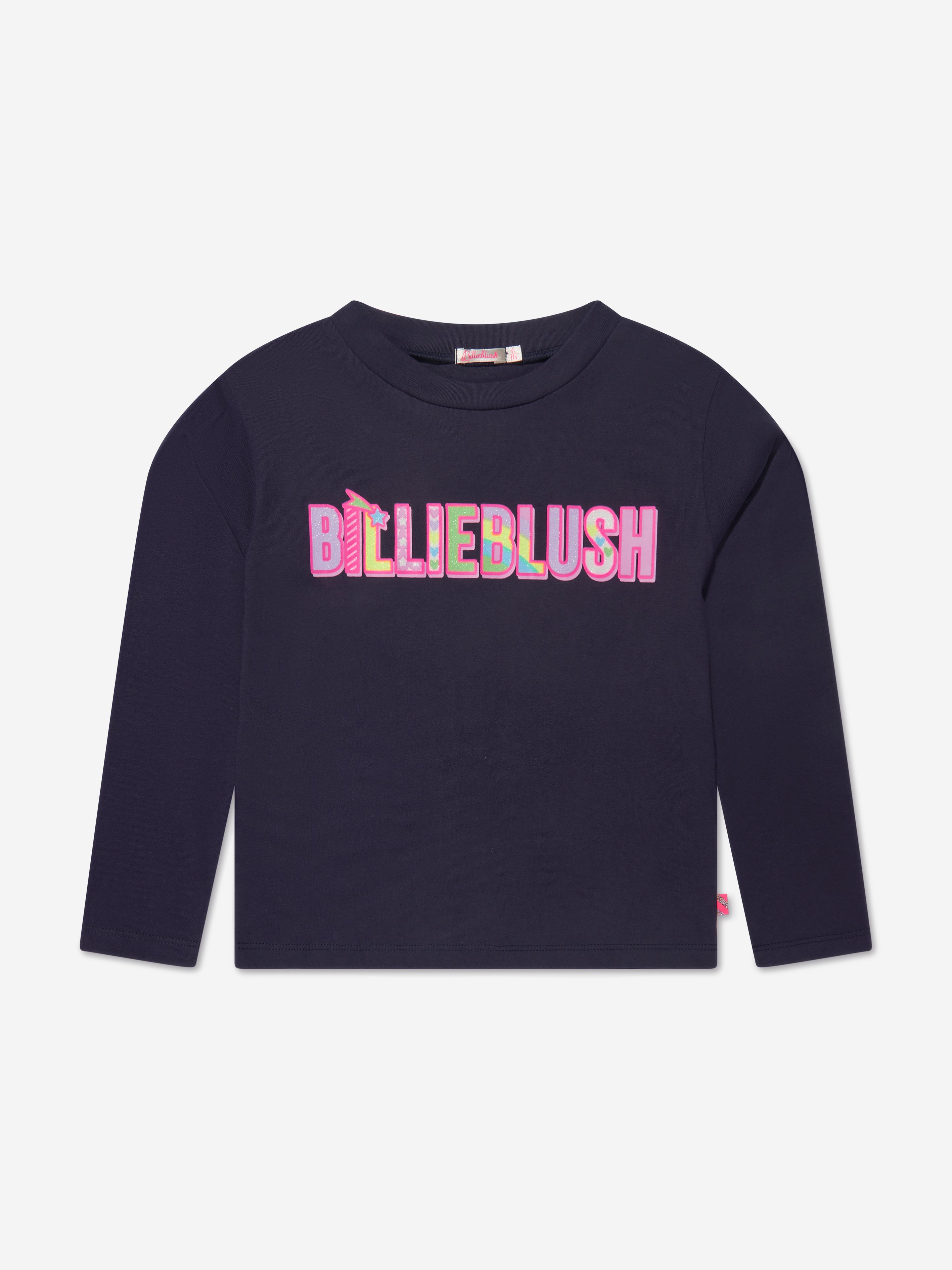 Billieblush Girls Long Sleeve Logo T-Shirt in Navy