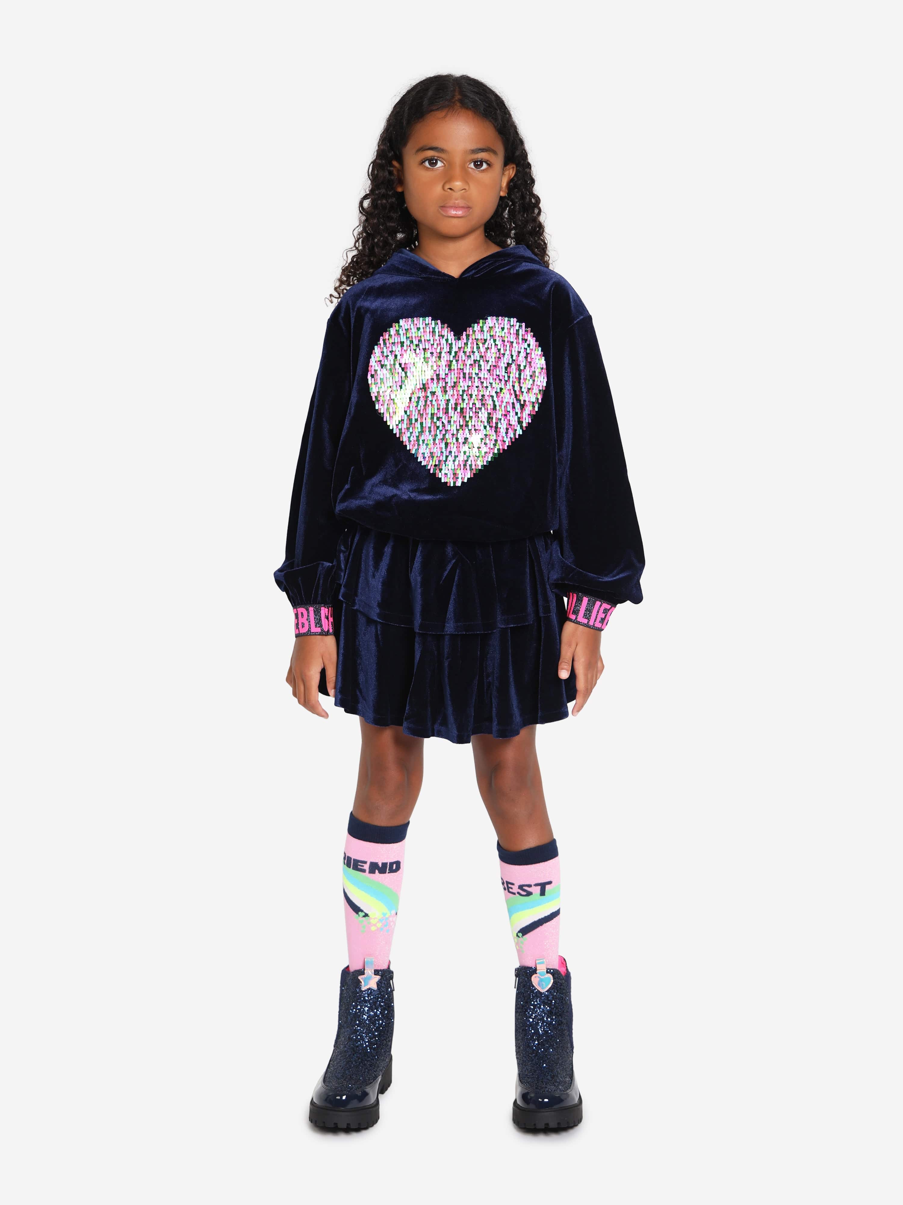 Billieblush Girls Sequin Heart Hoodie in Navy