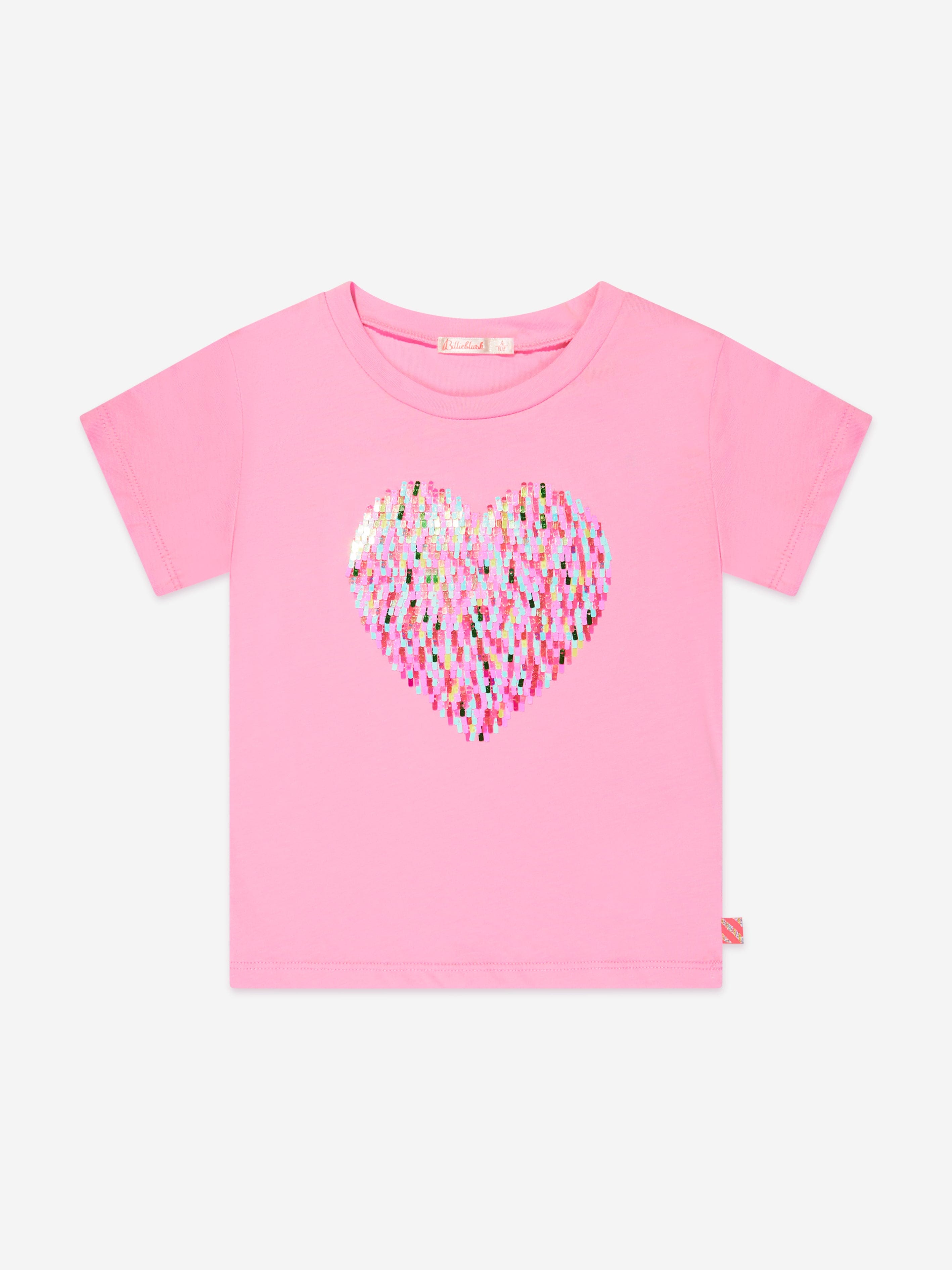 Billieblush Girls Sequin Heart T-Shirt in Pink