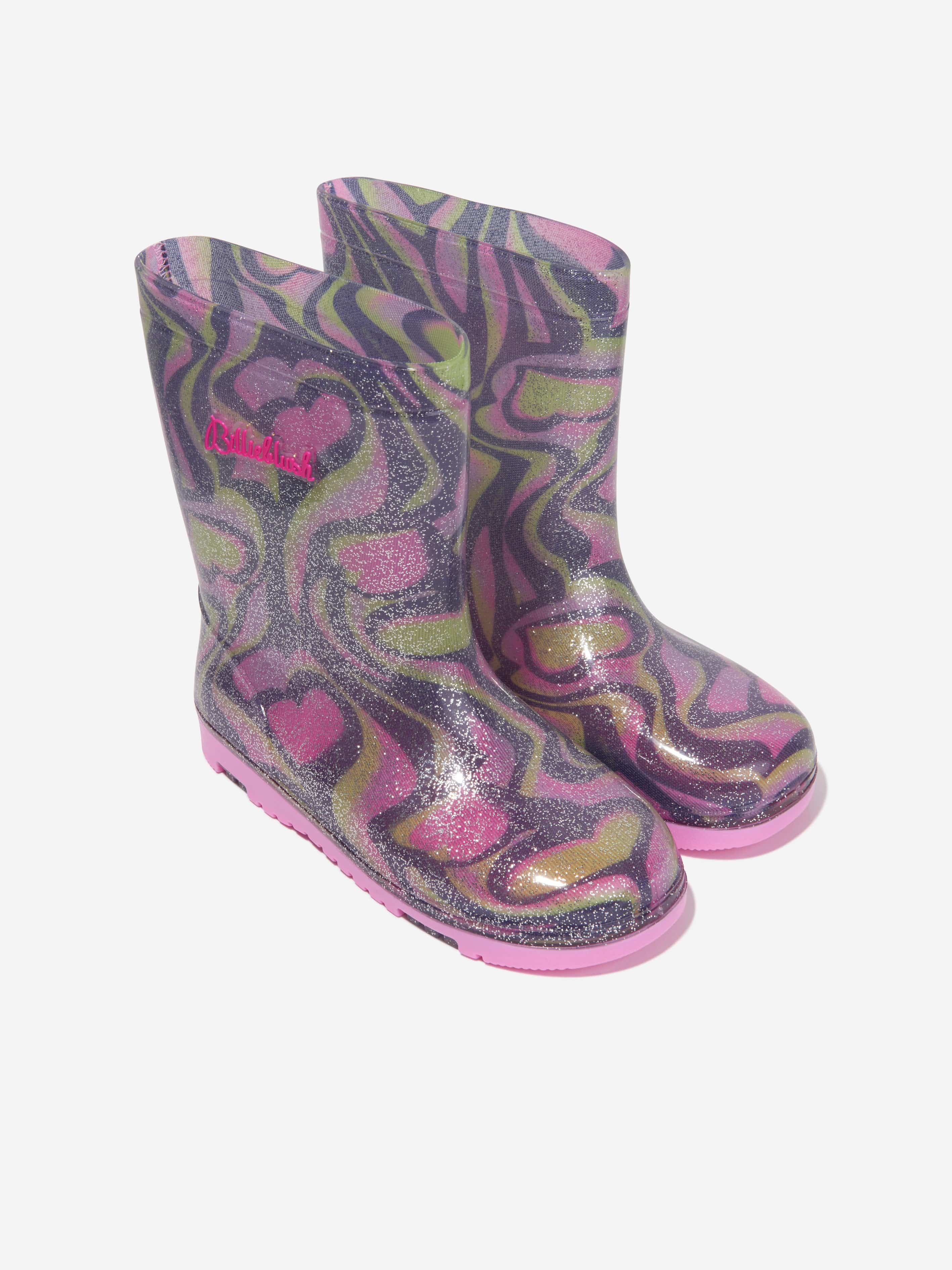 Billieblush Girls Glittery Heart Rain Boots in Navy