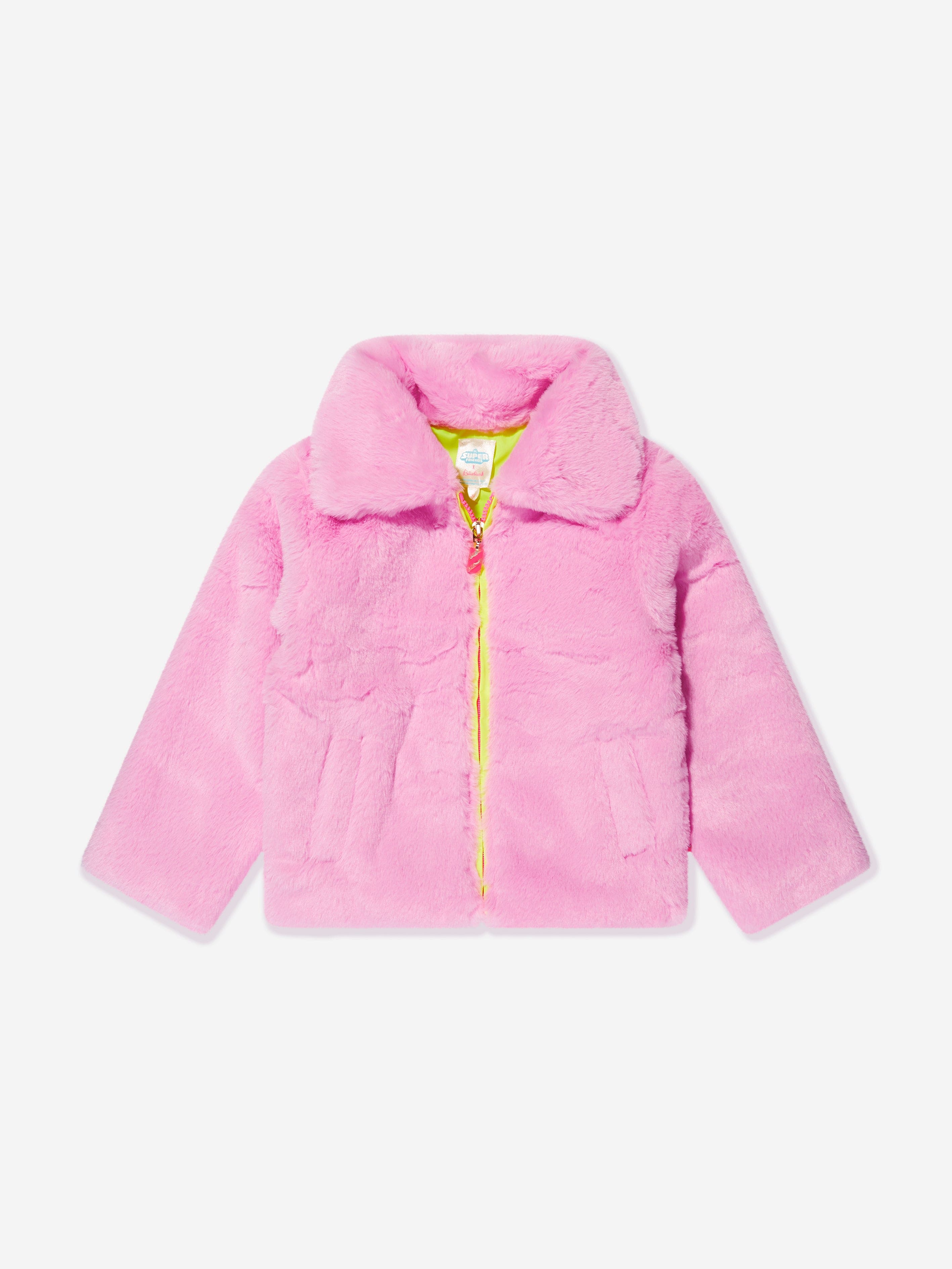 Billieblush Girls DC Comics Faux Fur Coat in Pink