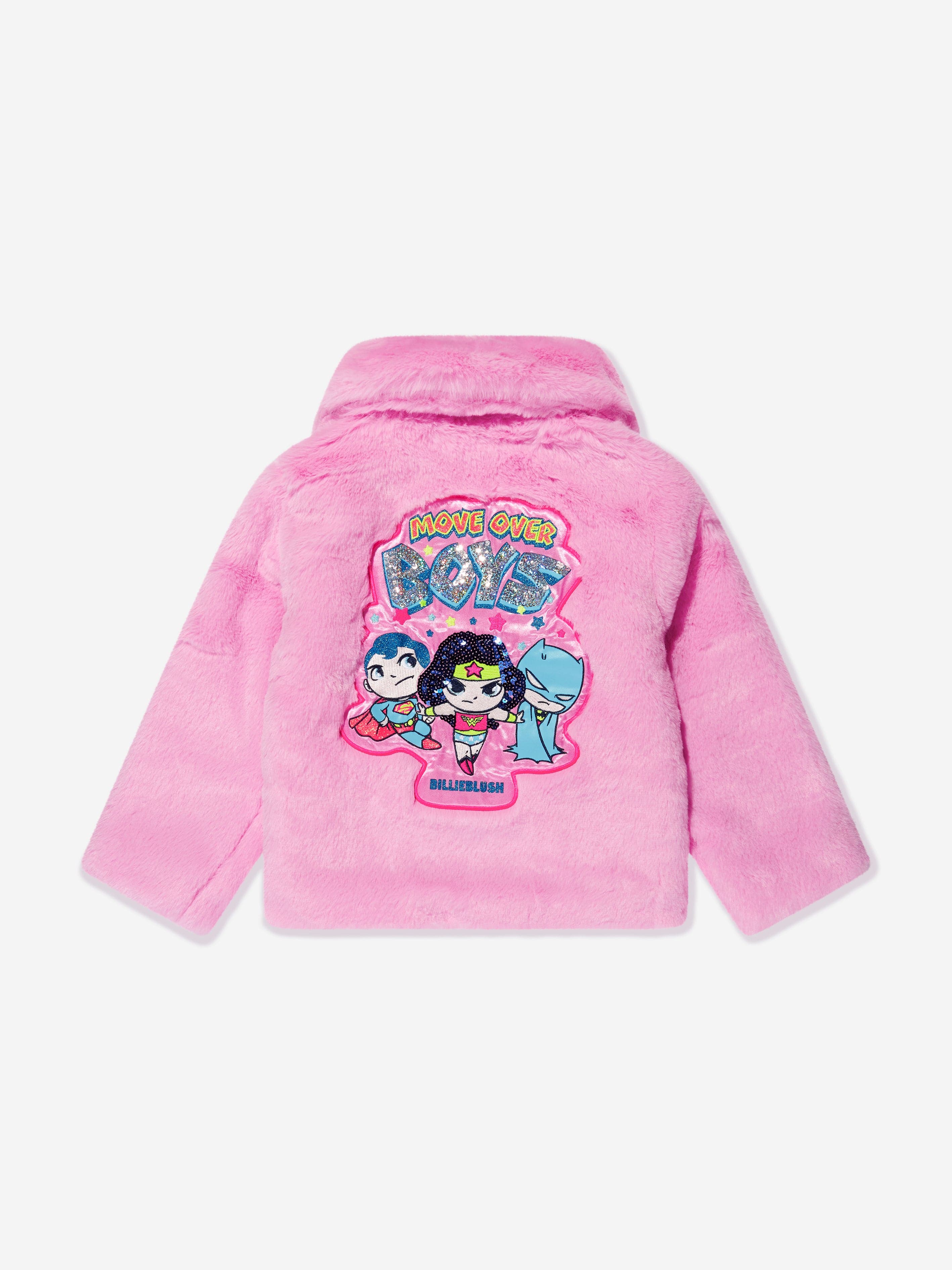 Billieblush Girls DC Comics Faux Fur Coat in Pink