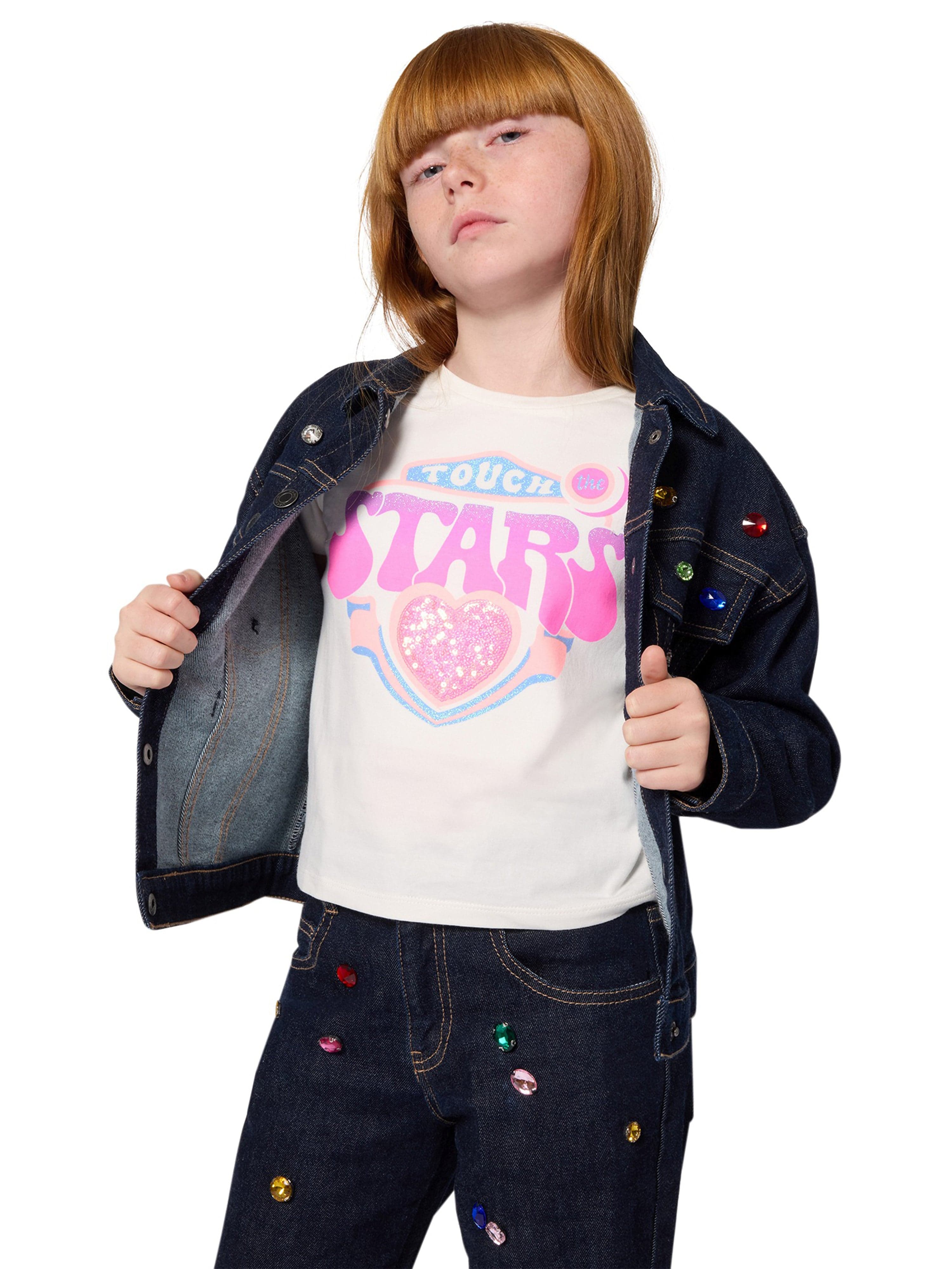 Billieblush Girls Touch Stars T-Shirt in Ivory