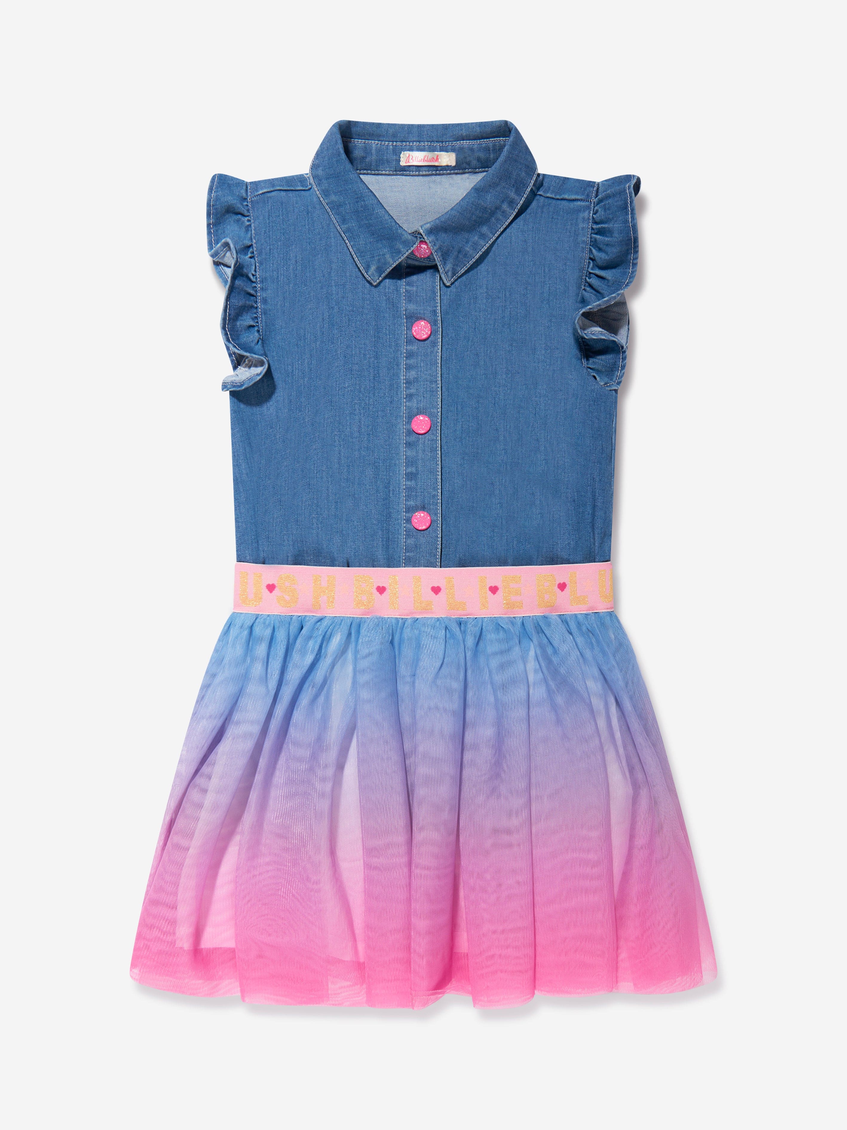 Billieblush Girls Denim And Mesh Dress in Blue