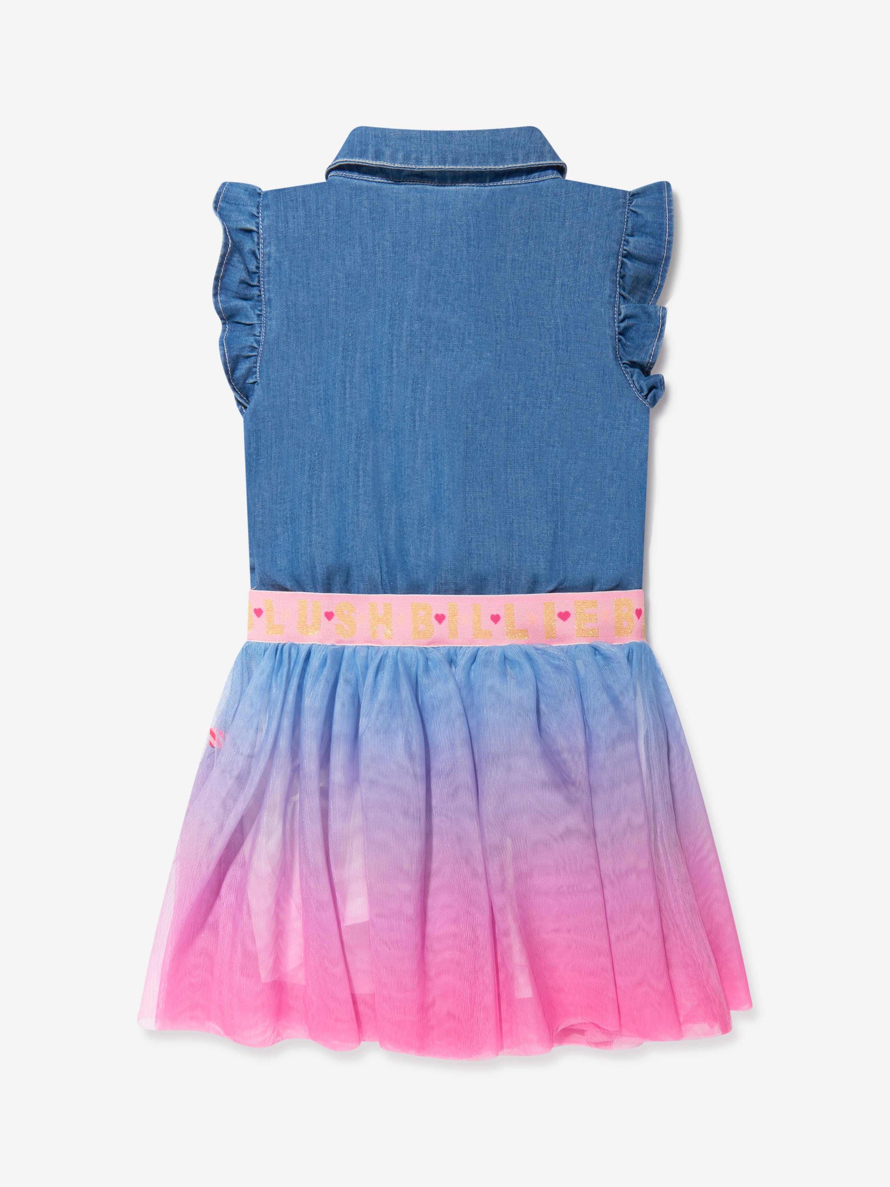 Billieblush Girls Denim And Mesh Dress in Blue