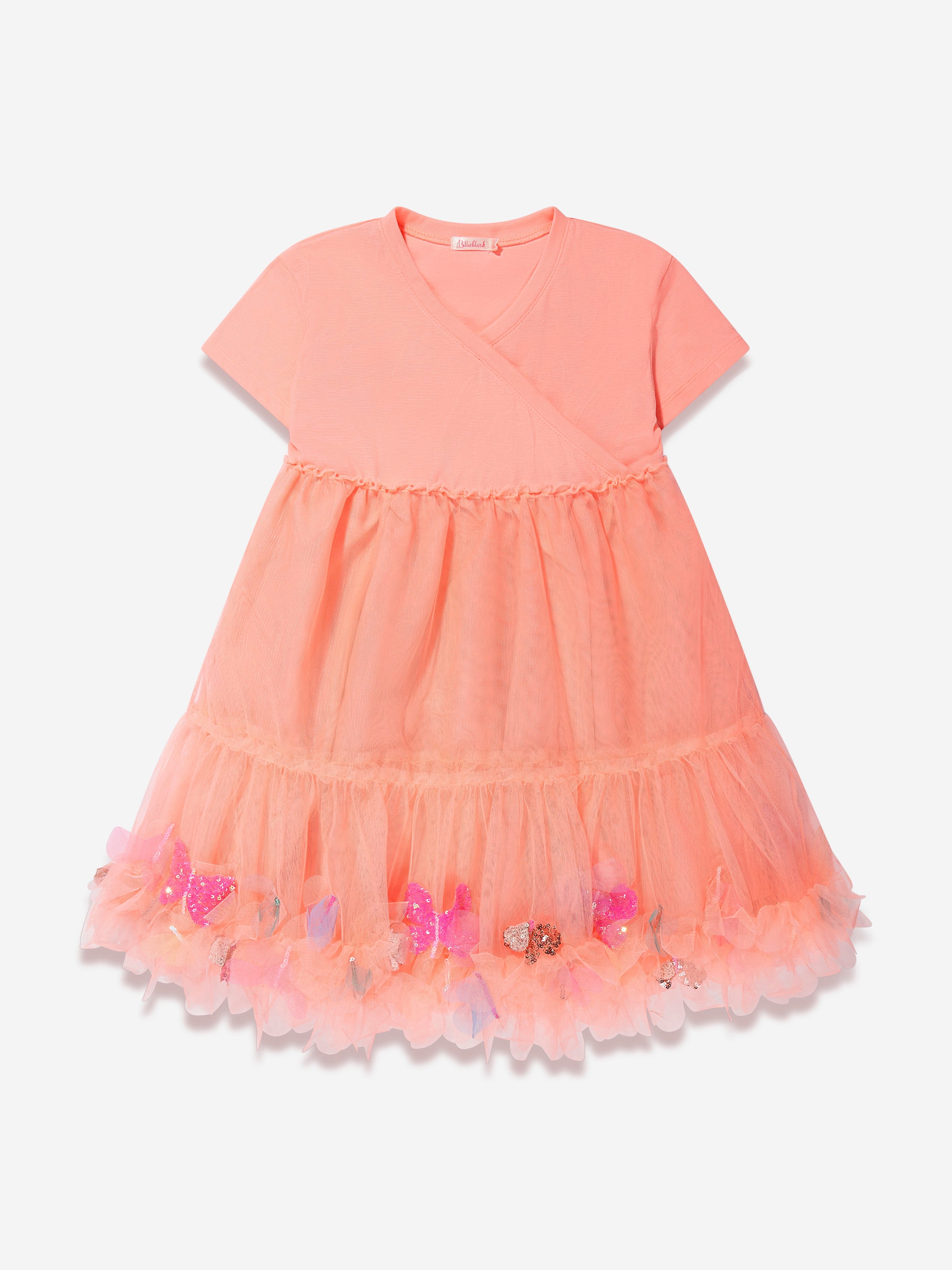 Billieblush Girls Mesh Butterfly Dress in Apricot