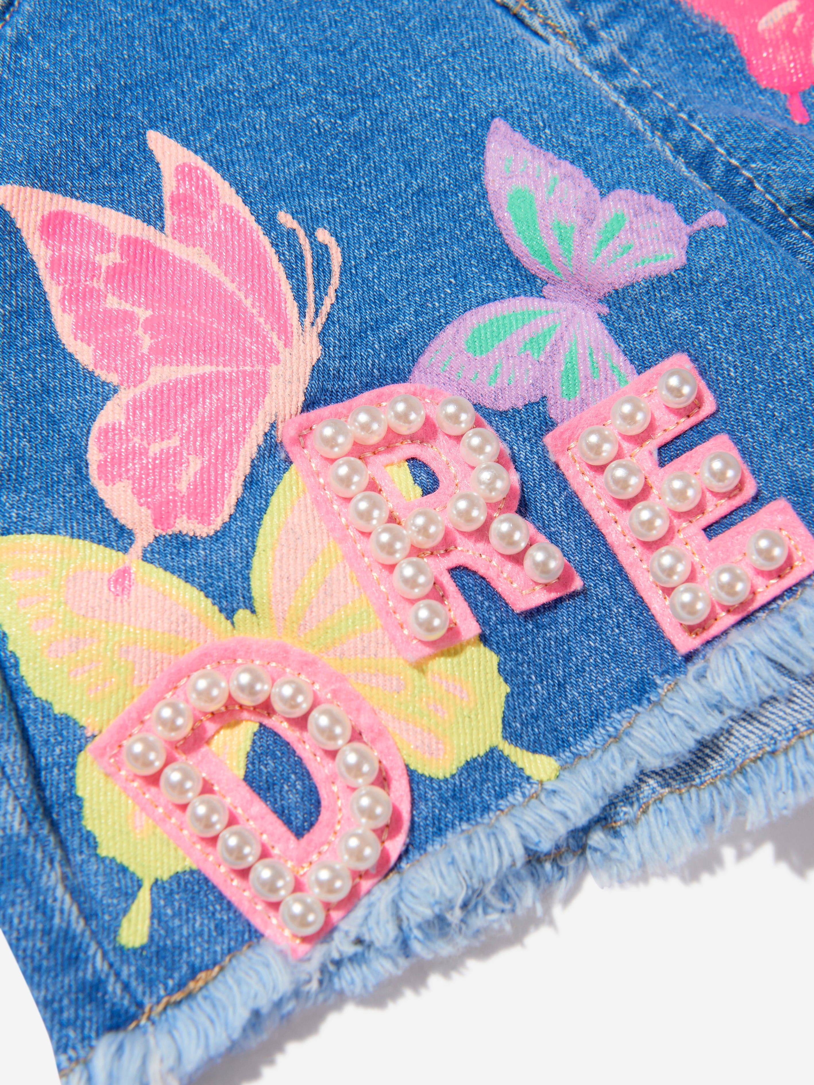 Billieblush Girls Butterfly Dream Denim Shorts in Blue