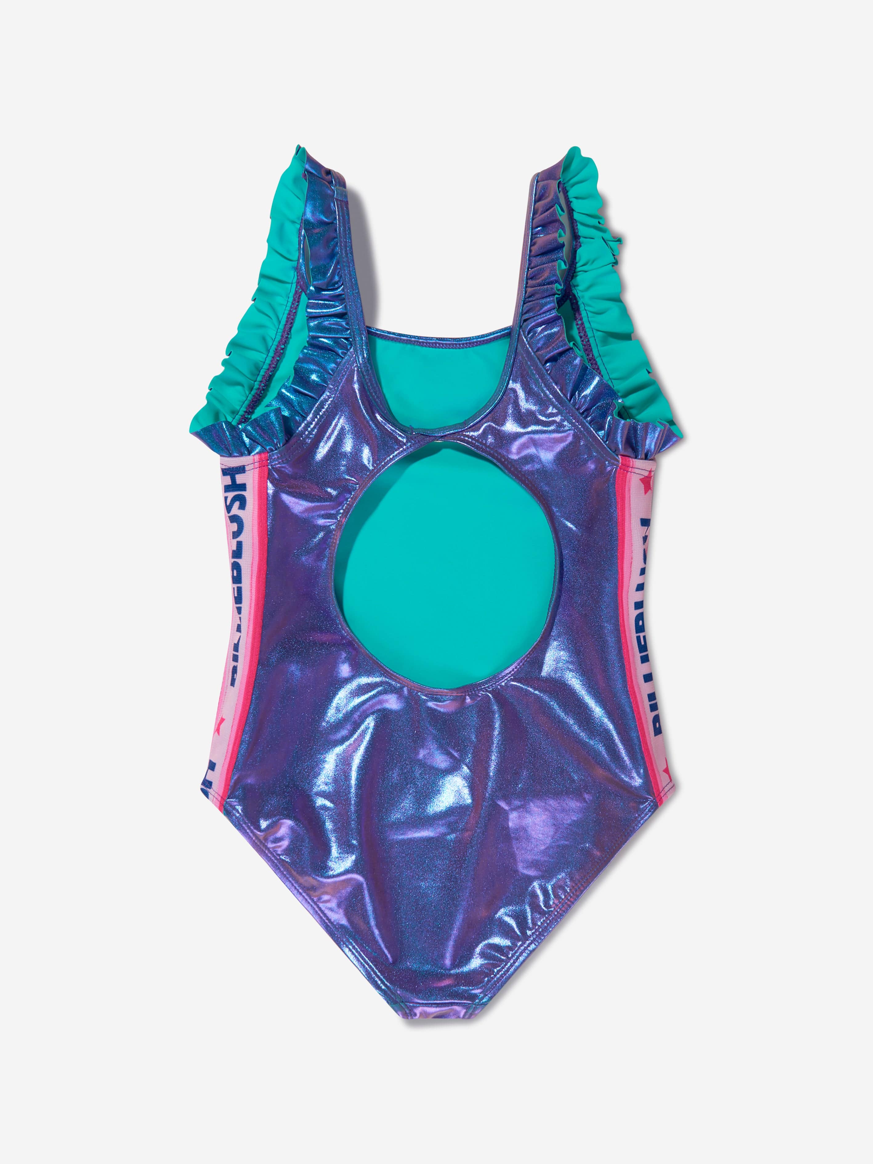 Billieblush Girls Logo Trim Swimming Costume in Blue