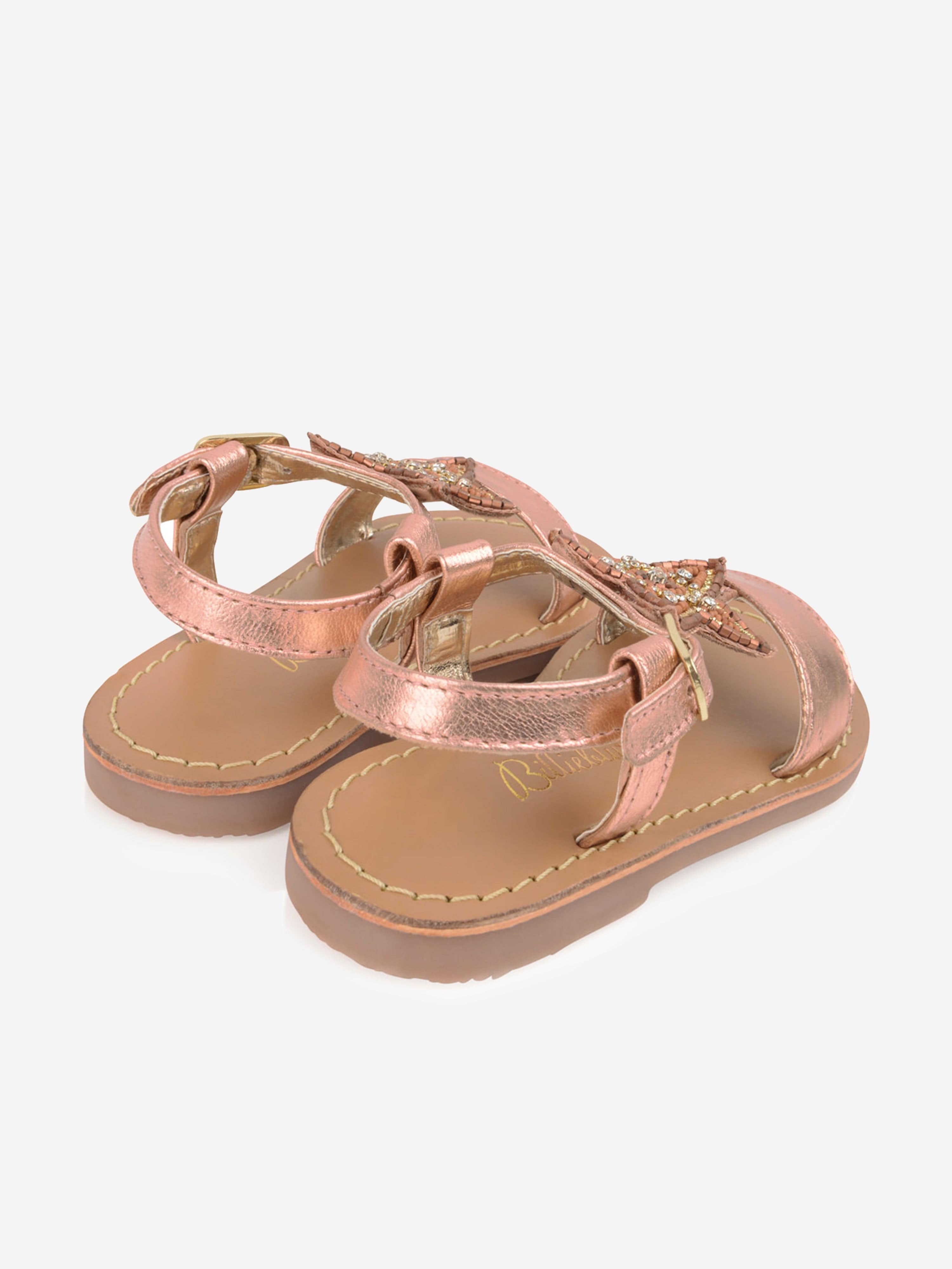 Billieblush Girls Leather Sandals with Beaded Flower