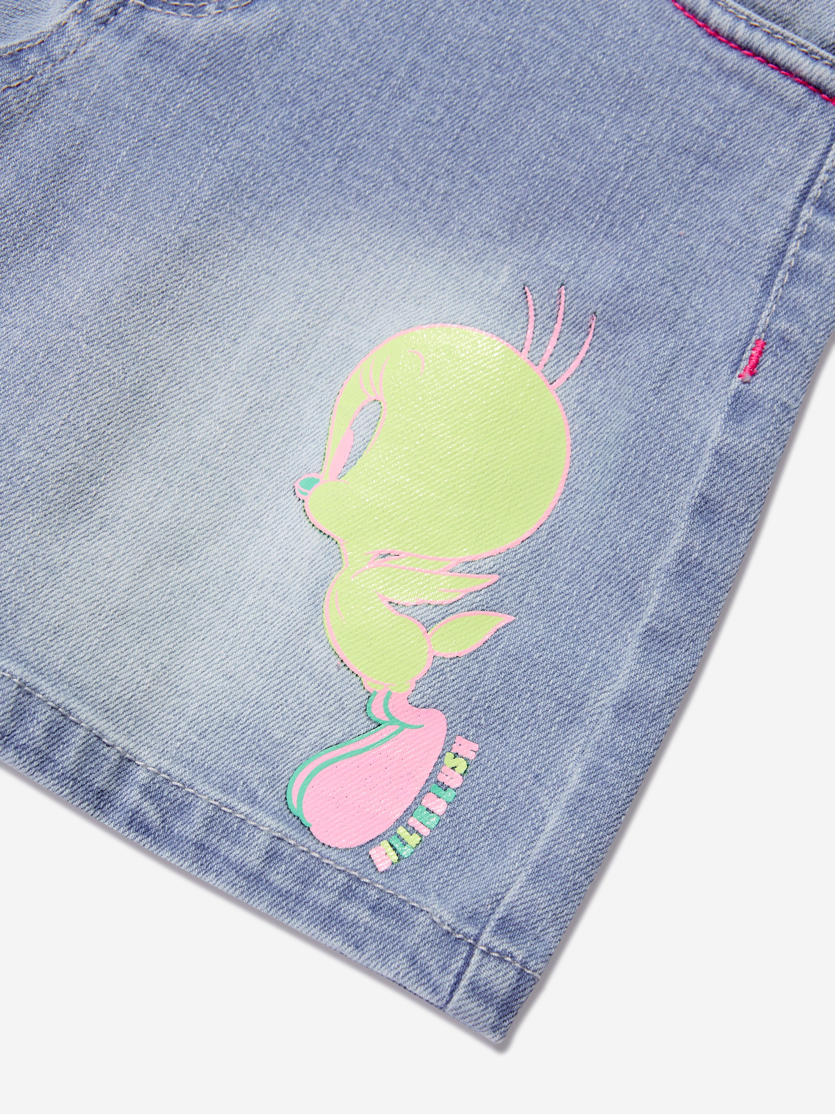 Billieblush Girls Tweety Bird Denim Shorts In Blue