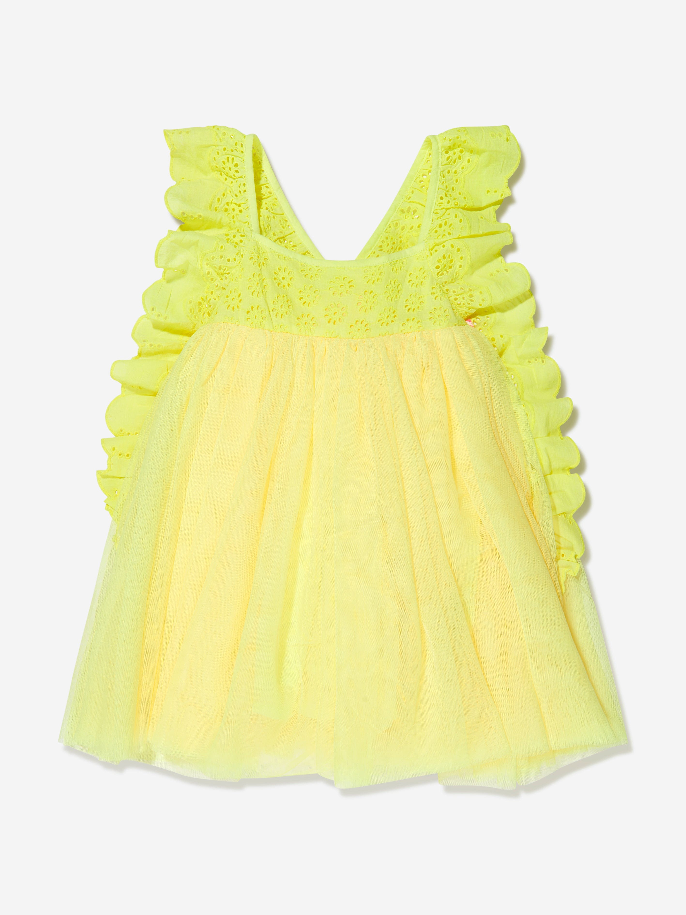 Billieblush Girls Frilly Mesh Sleeveless Dress in Yellow