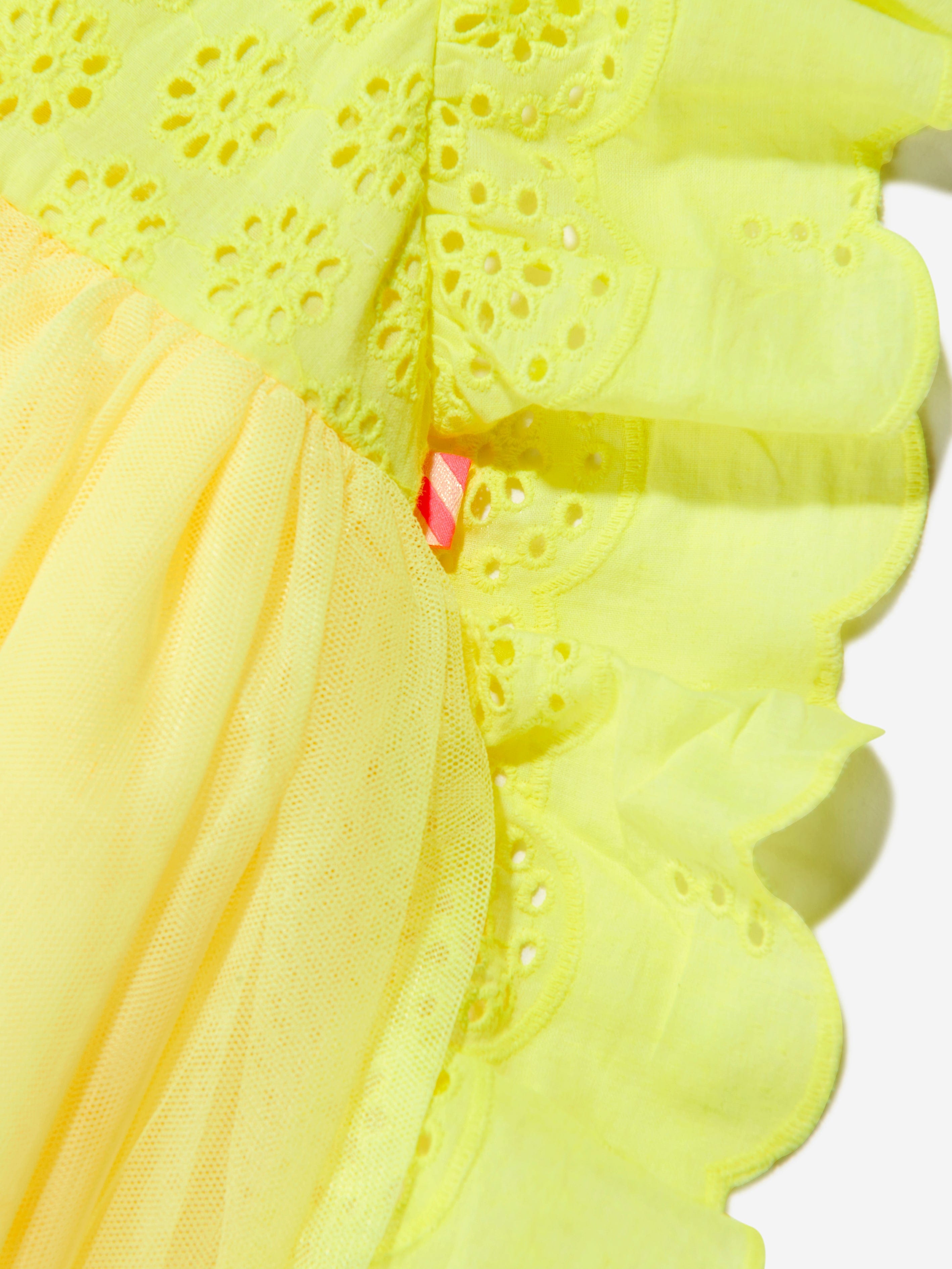 Billieblush Girls Frilly Mesh Sleeveless Dress in Yellow