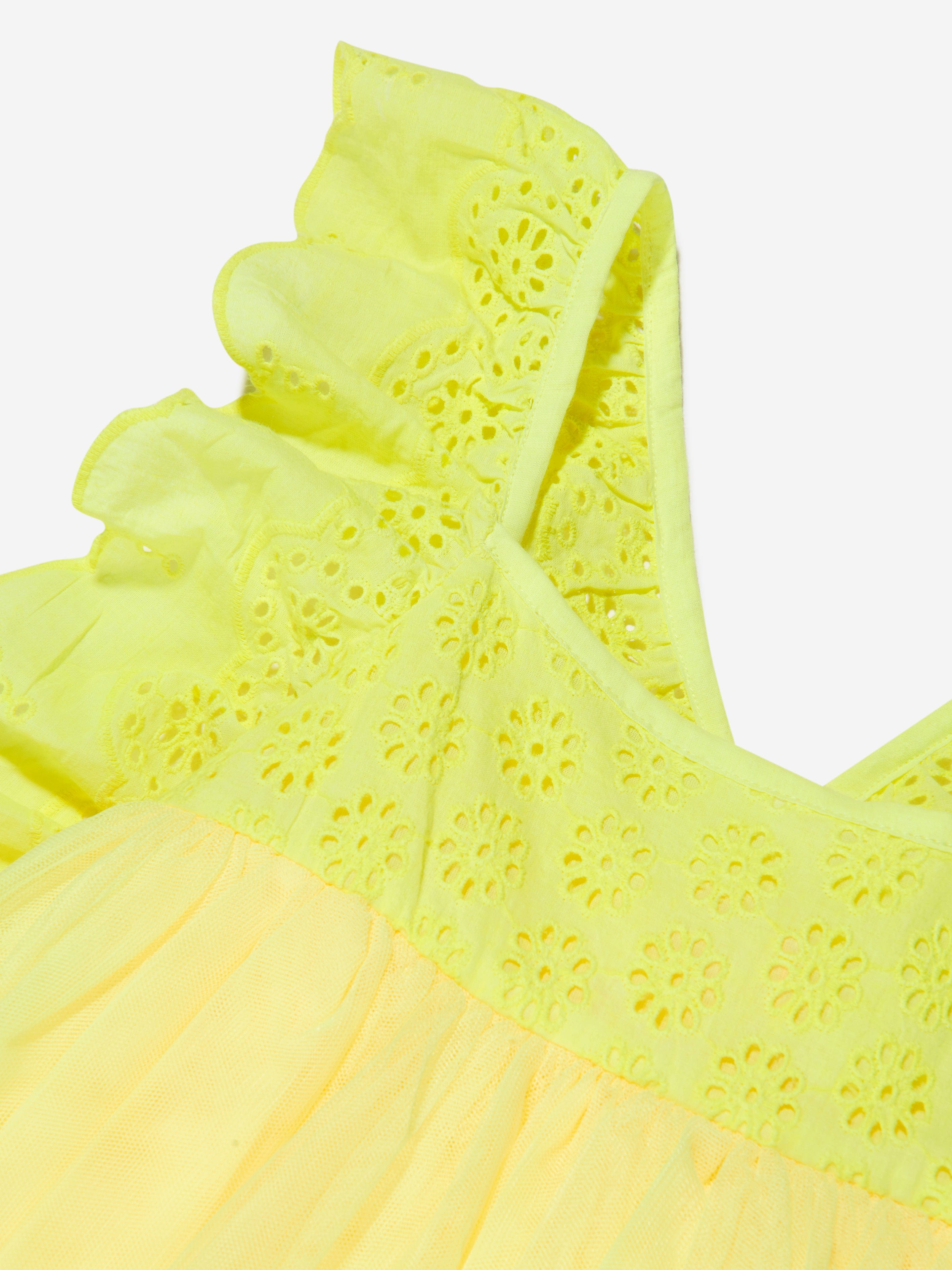 Billieblush Girls Frilly Mesh Sleeveless Dress in Yellow