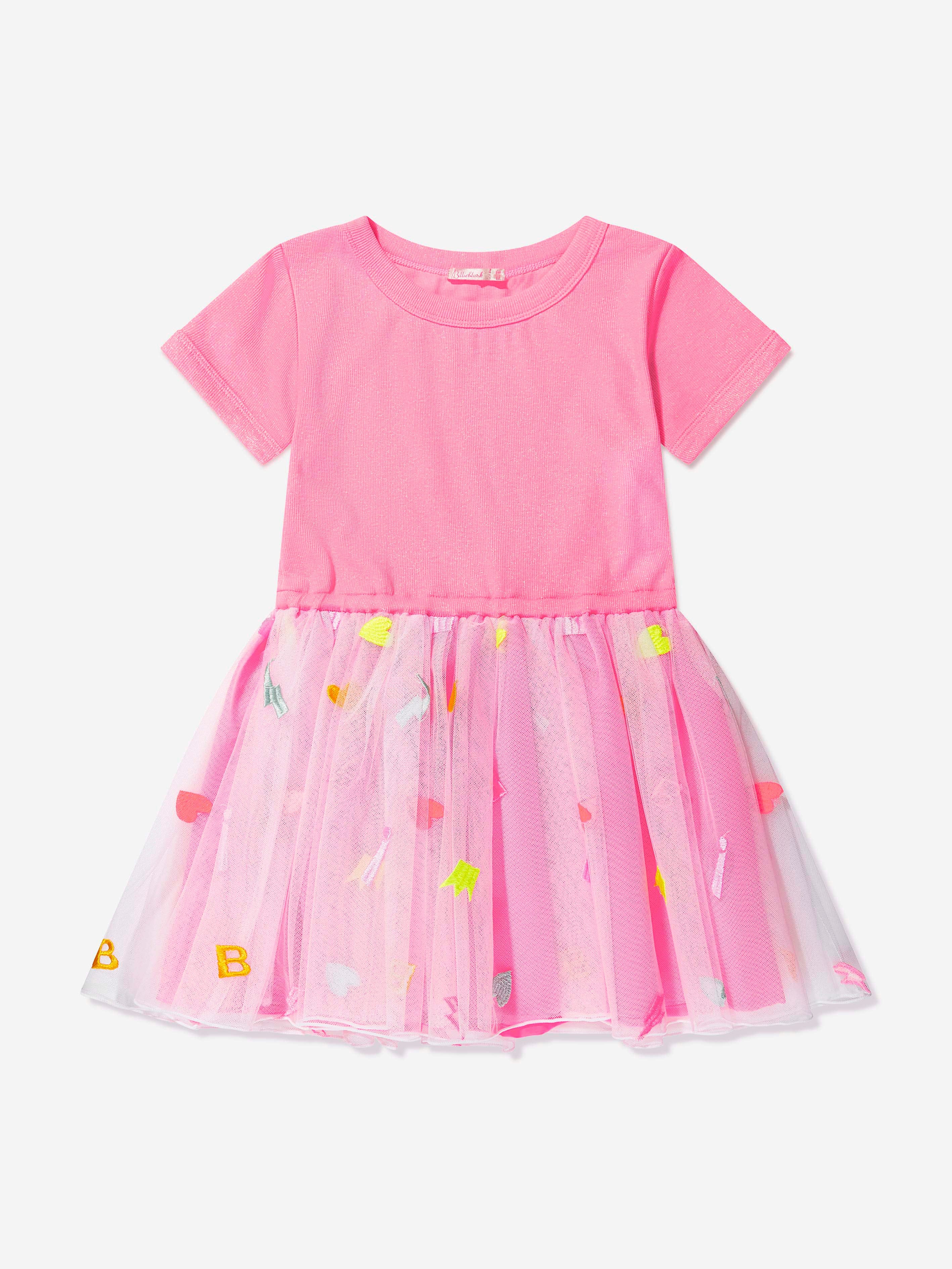 Billieblush Girls Embroidered Tulle Dress in Pink