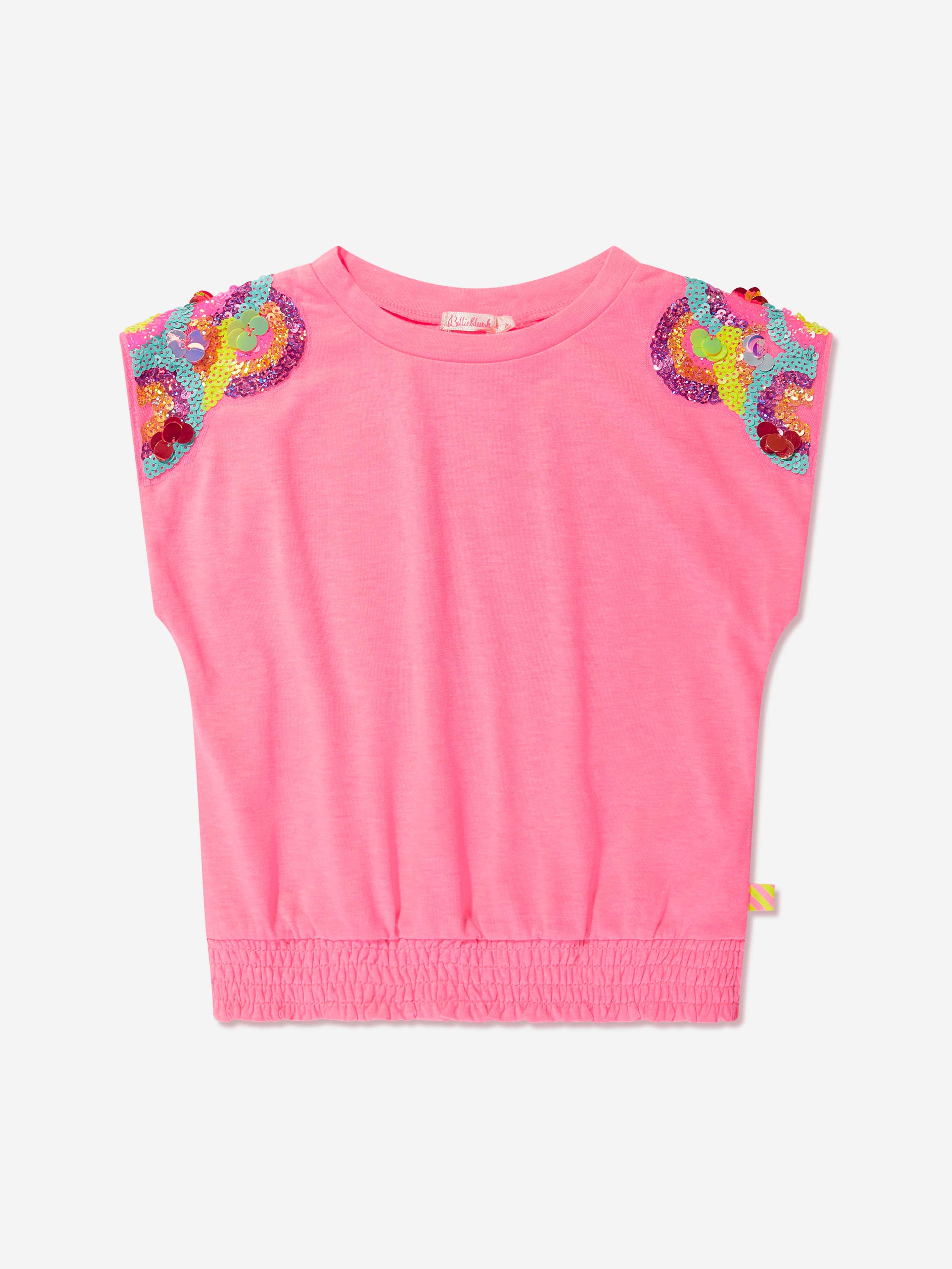 Billieblush Girls Sequin Shoulder T-Shirt in Pink