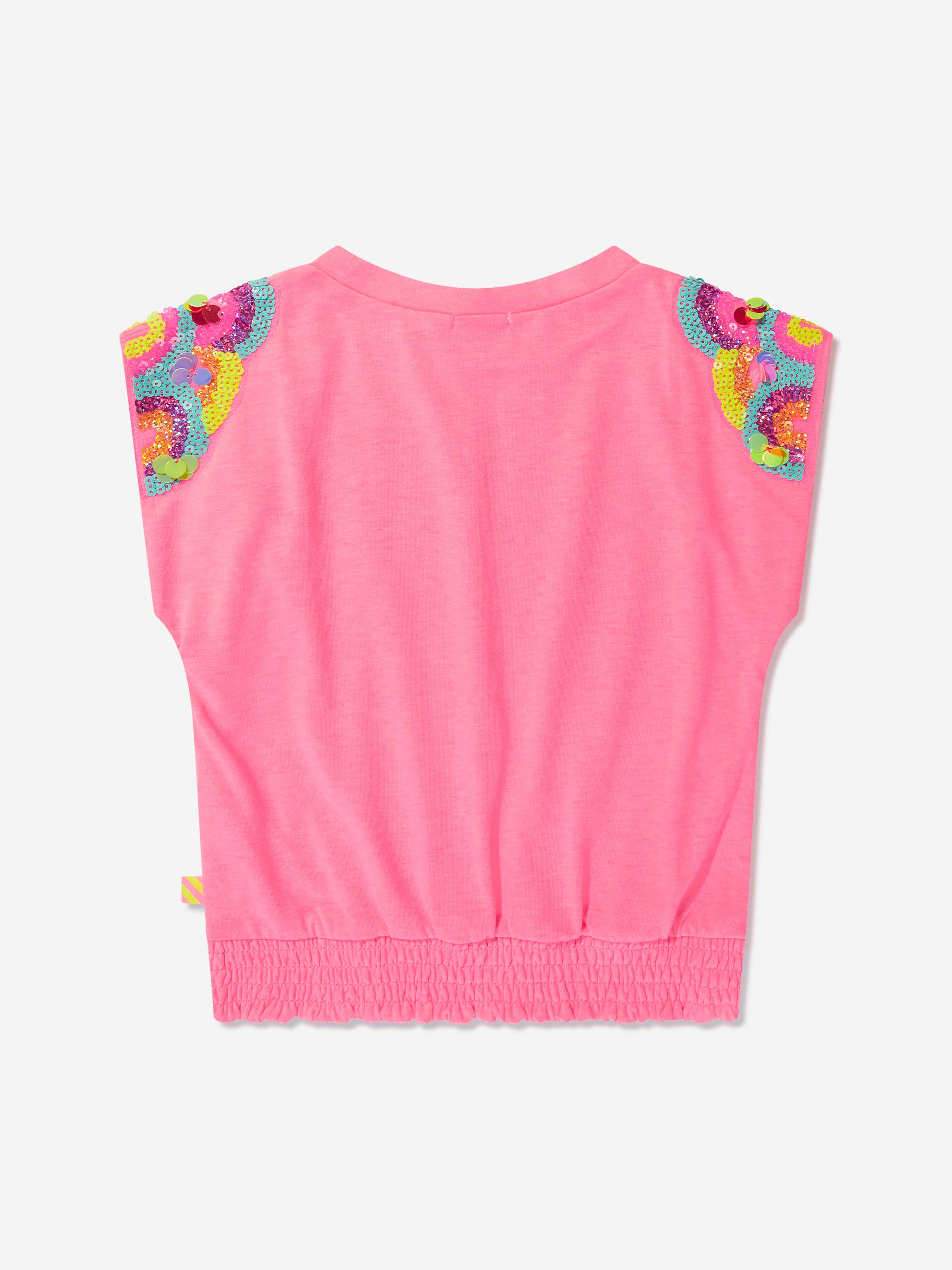 Billieblush Girls Sequin Shoulder T-Shirt in Pink