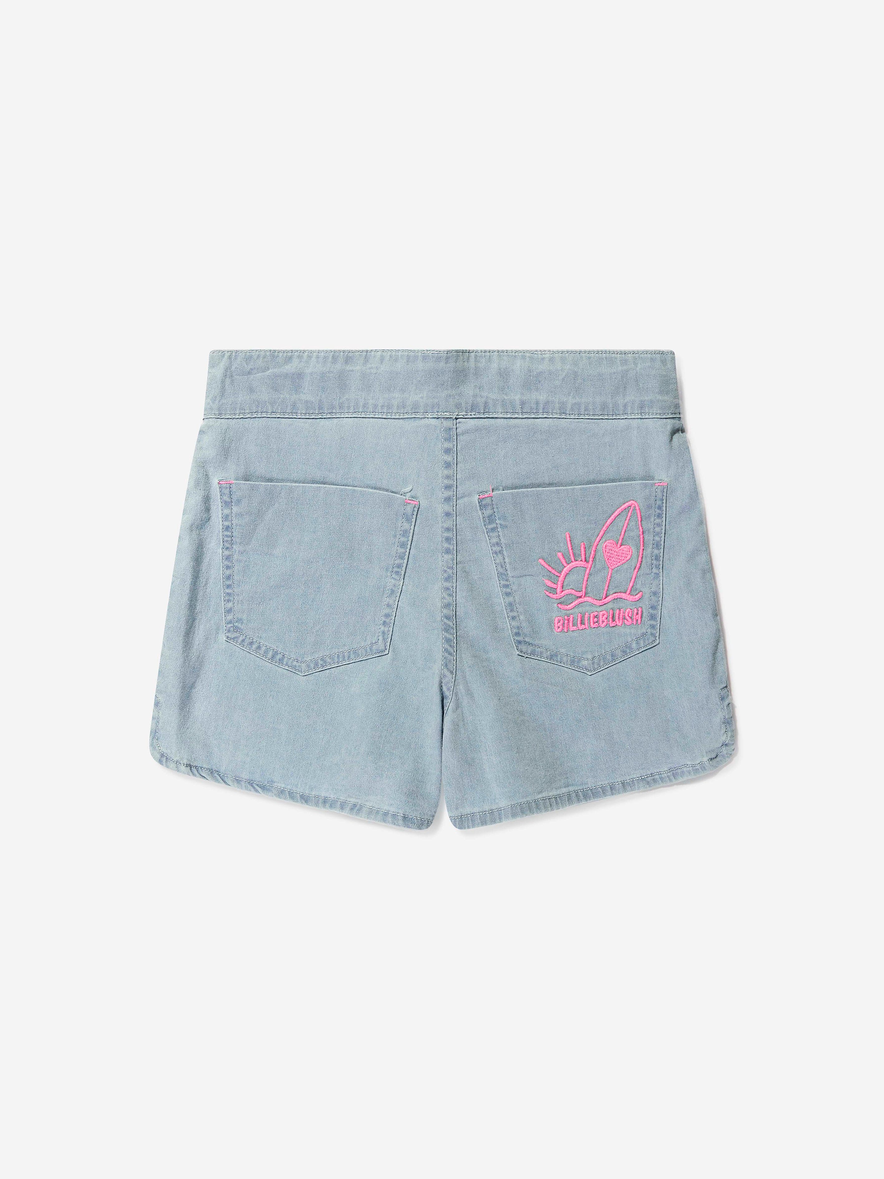 Billieblush Girls Embroidered Denim Shorts in Blue