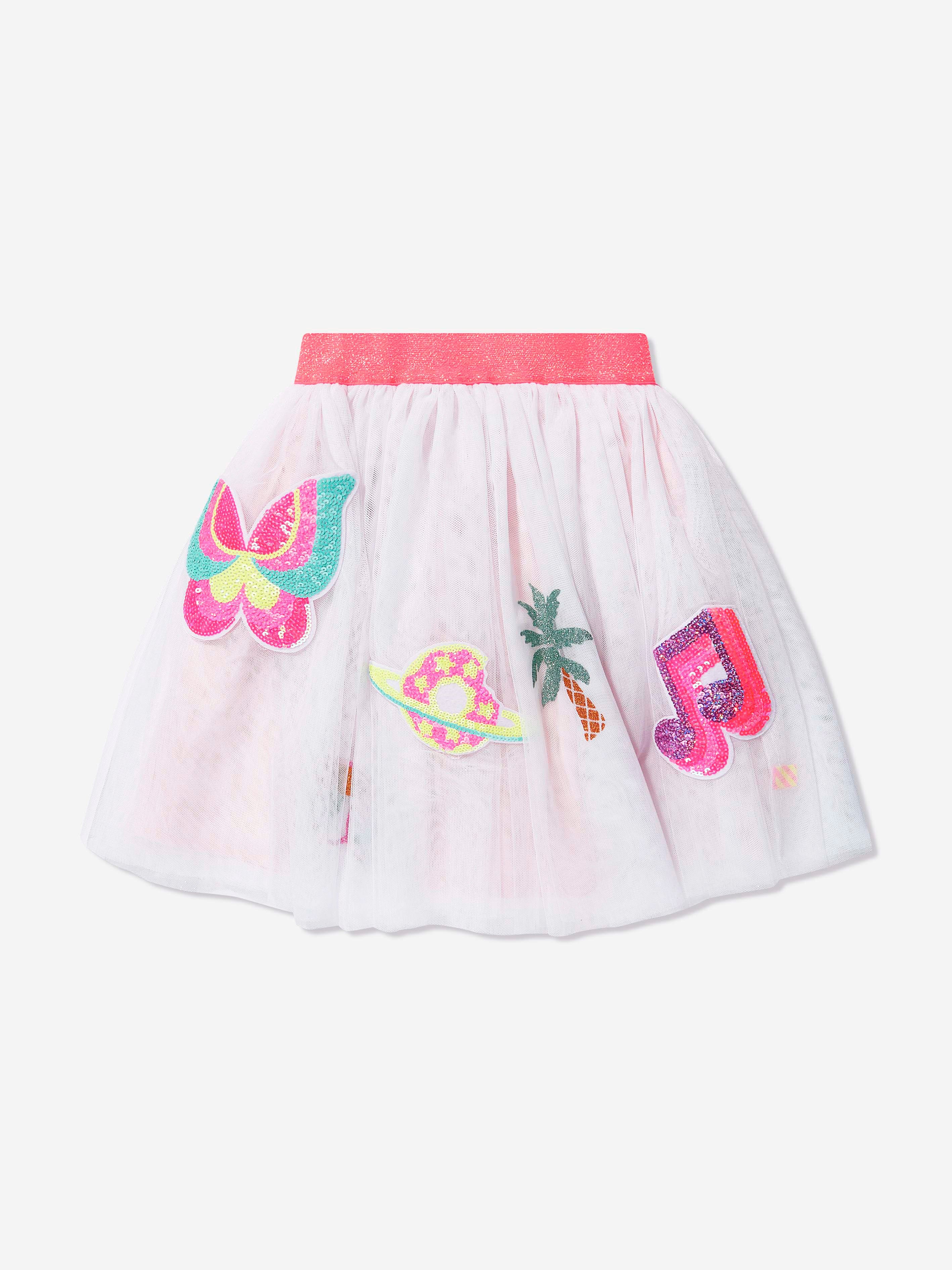 Billieblush Girls Tulle Applique Skirt in White