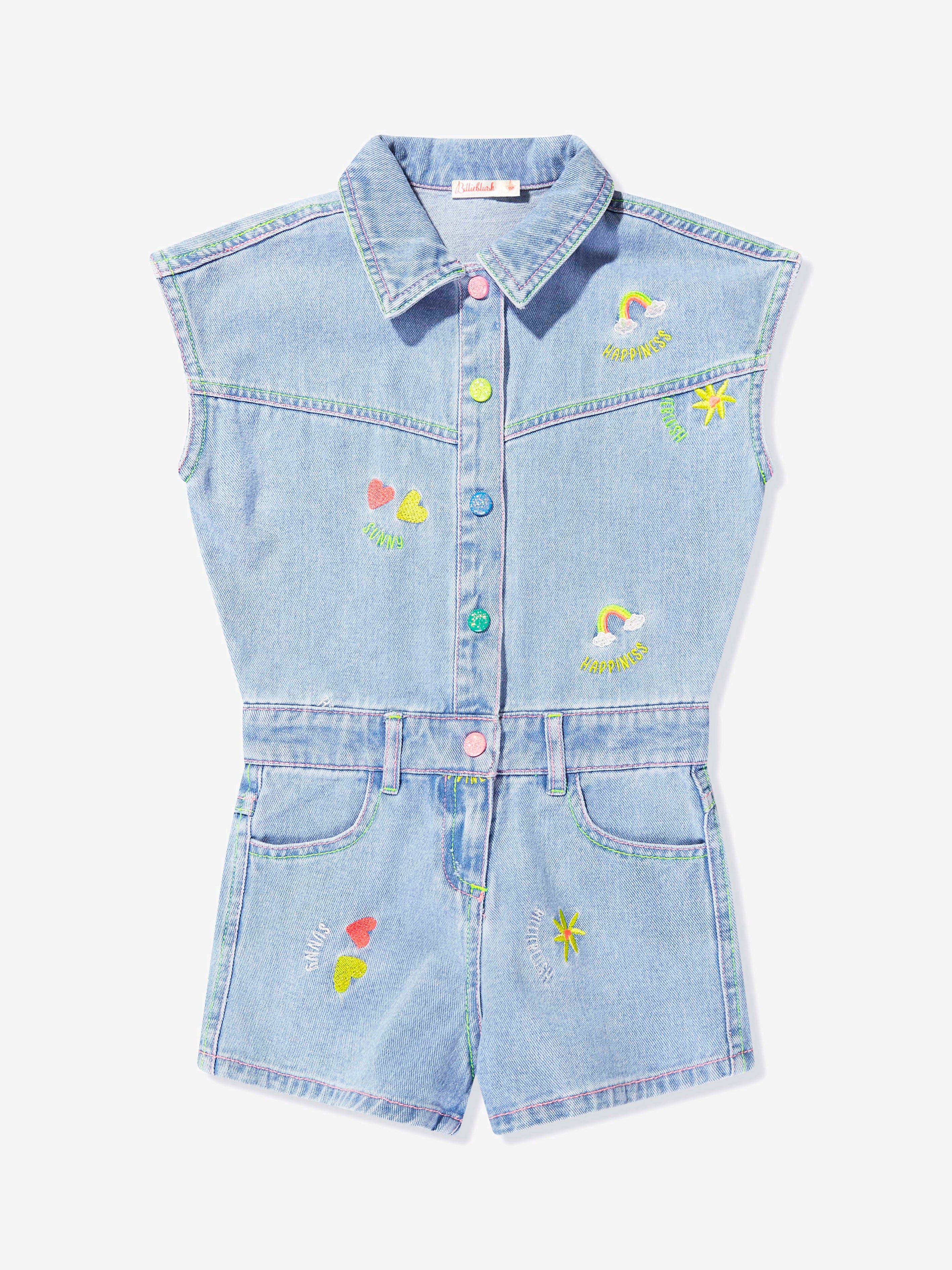 Billieblush Girls Denim Playsuit in Blue