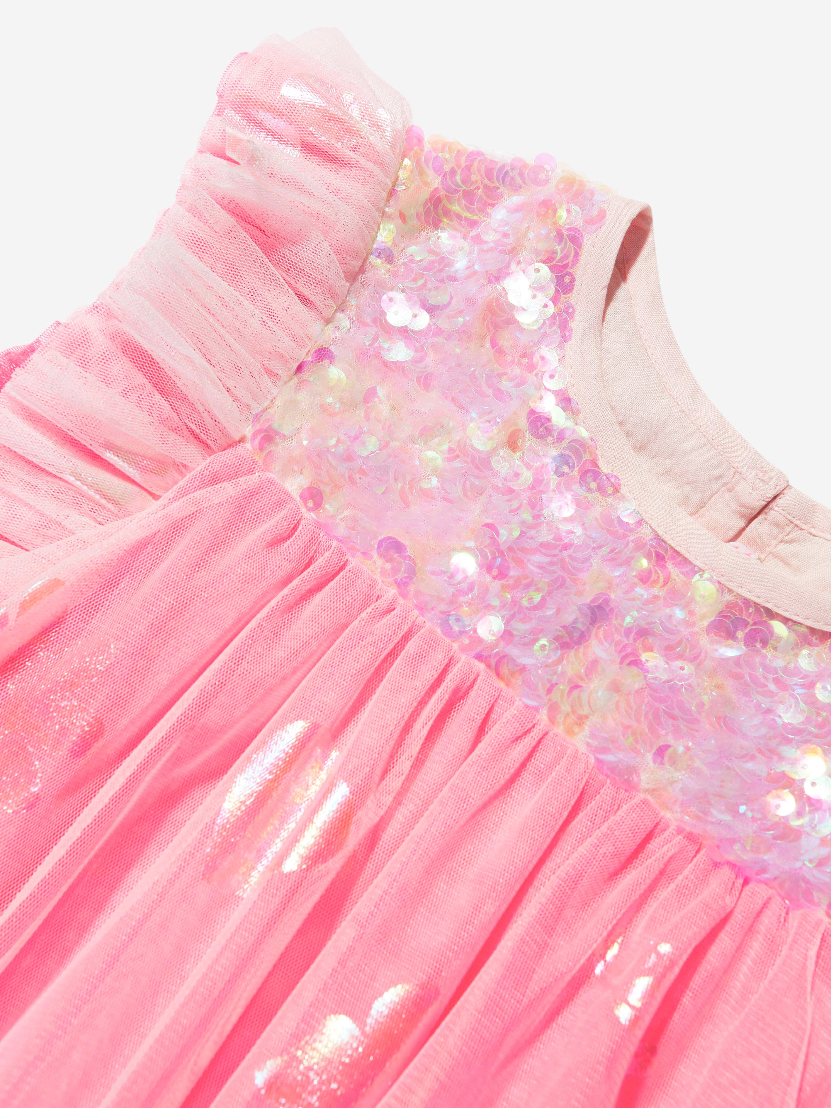 Billieblush Girls Sequinned Tulle Dress in Pink