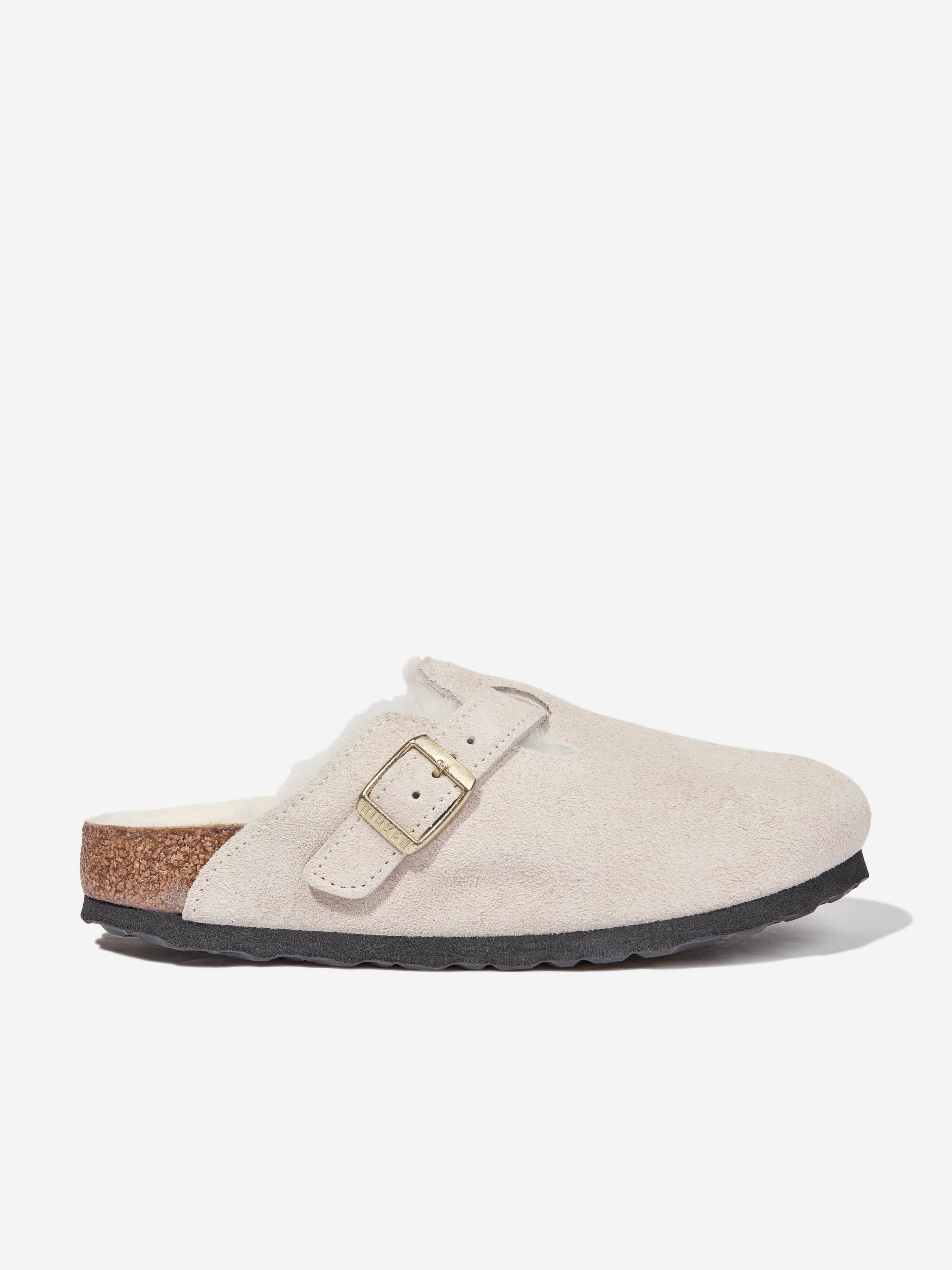 BIRKENSTOCK Boys Boston Shearling Suede Clogs in White