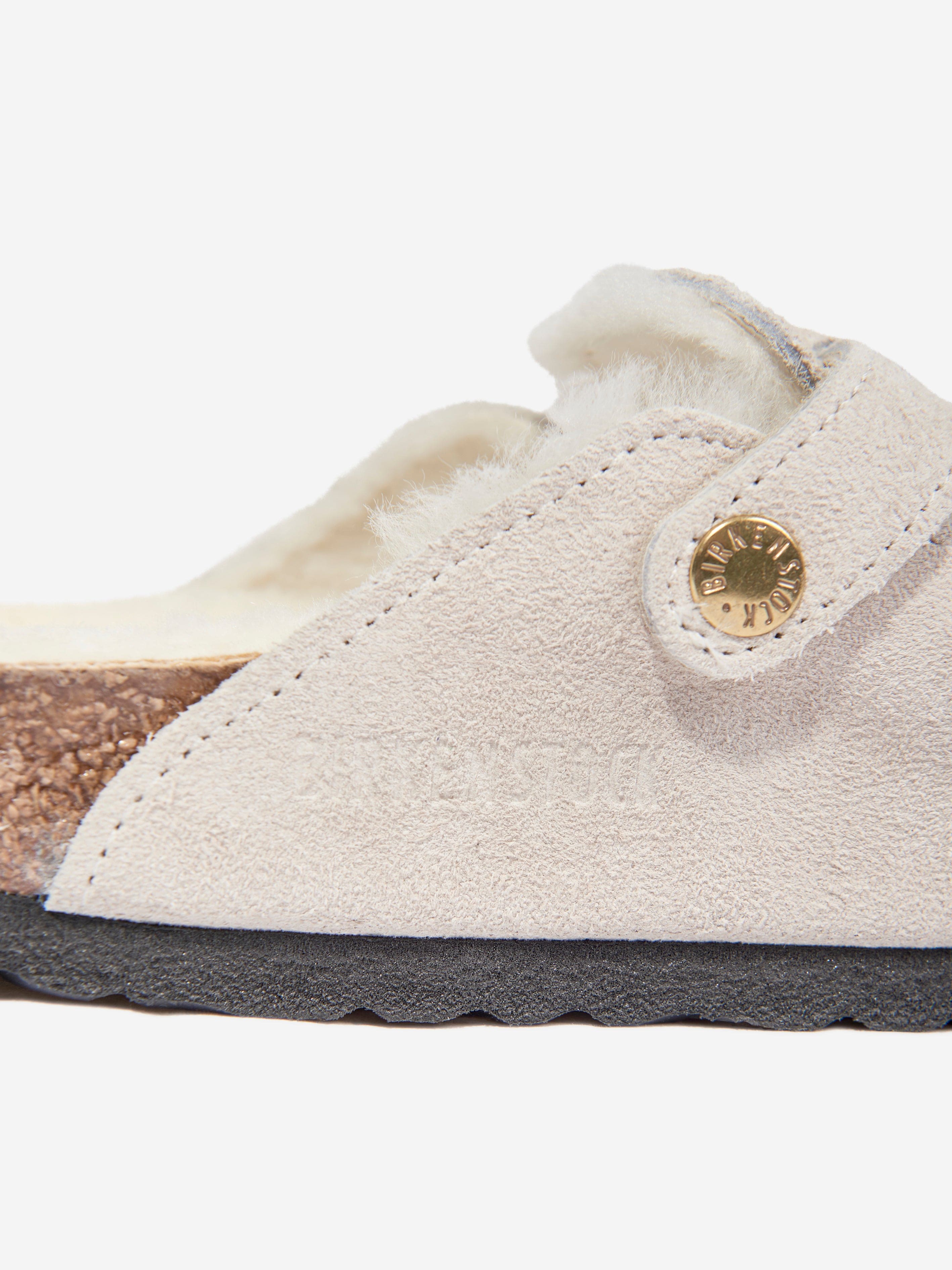 BIRKENSTOCK Boys Boston Shearling Suede Clogs in White