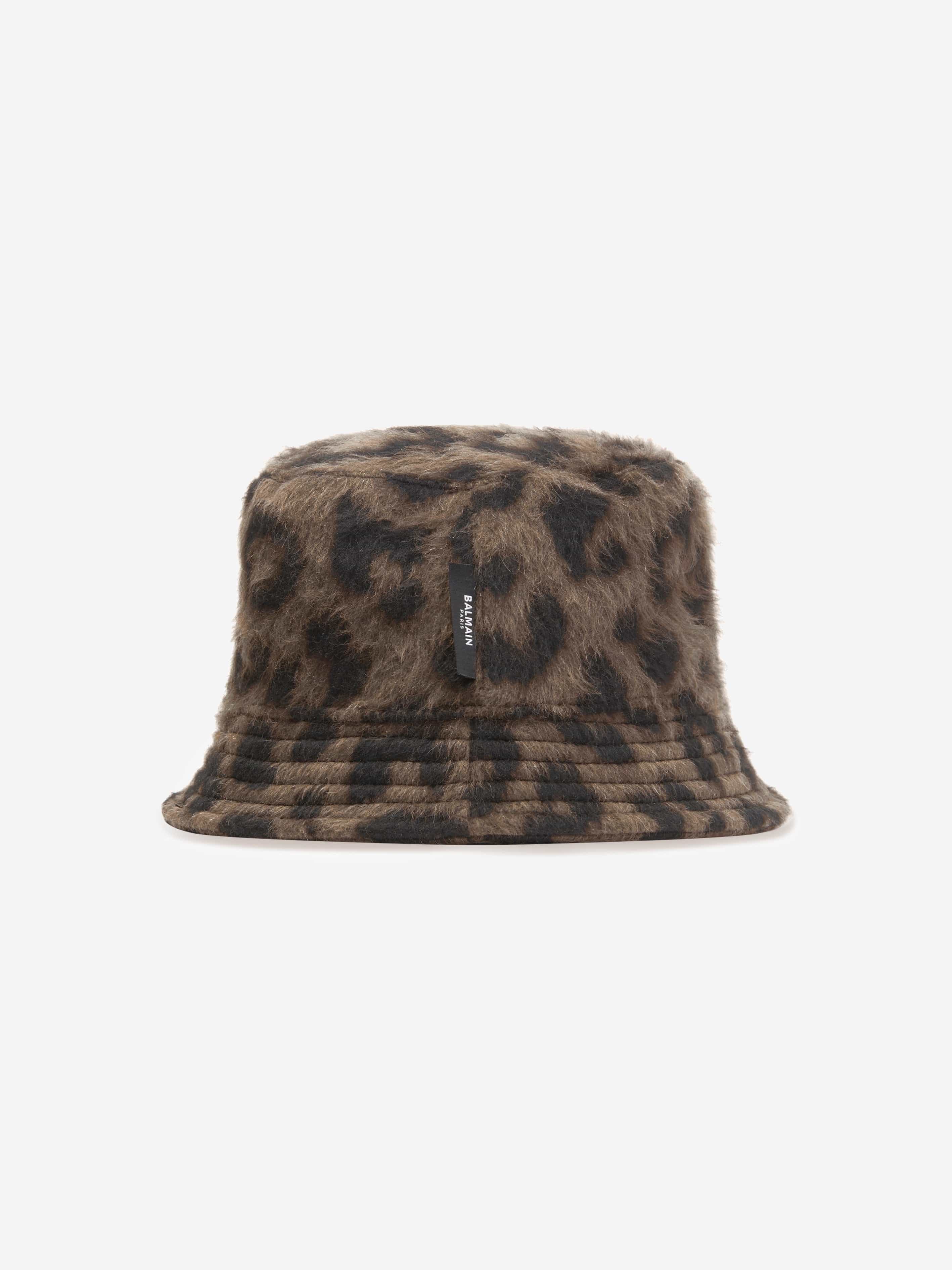 Balmain Girls Leopard Bucket Hat in Brown